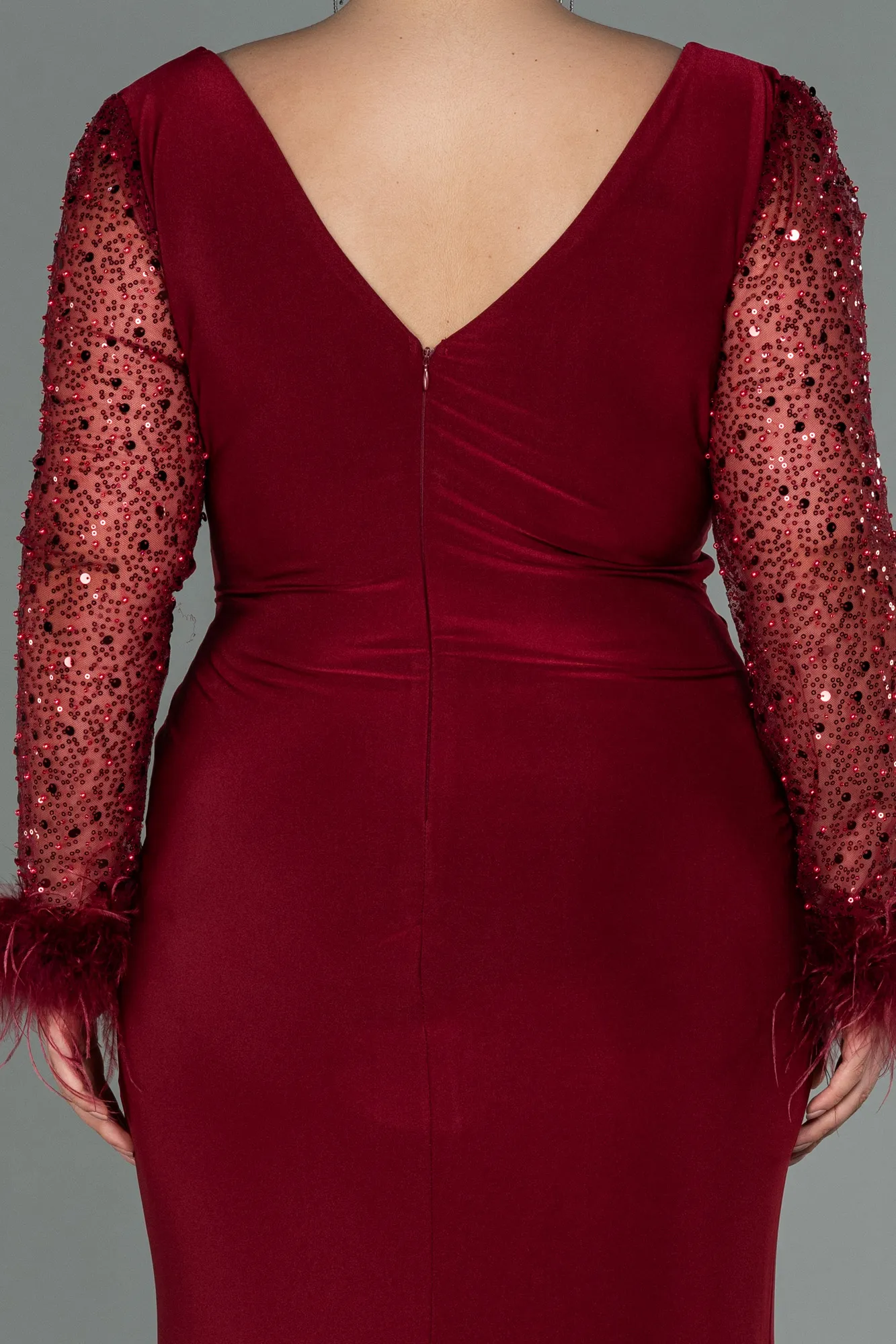 Burgundy-Long Oversized Evening Dress ABU2976