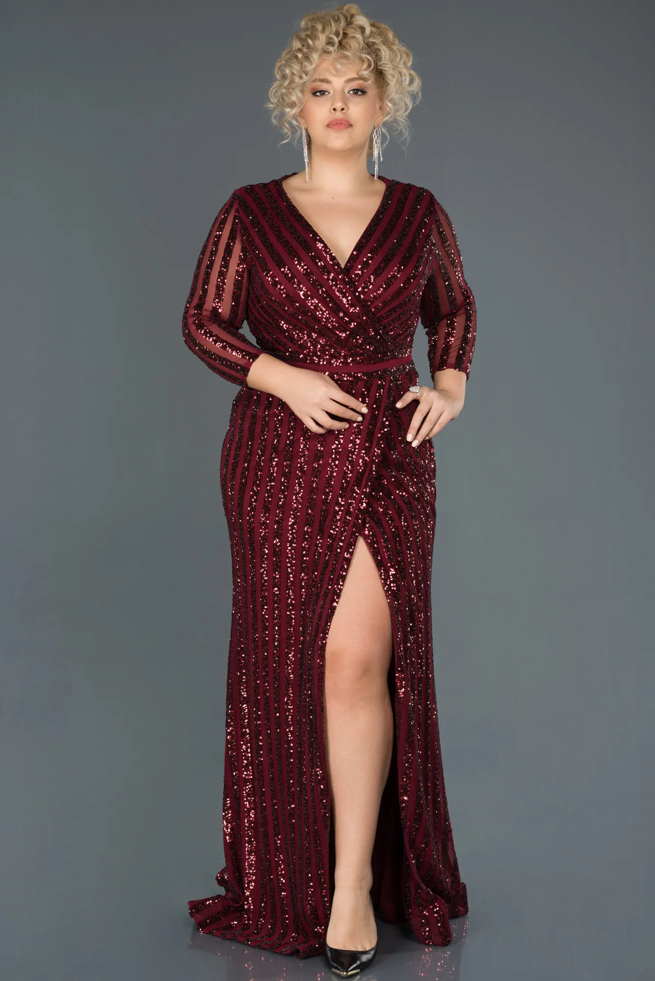 Burgundy-Long Oversized Mermaid Evening Dress ABU1043