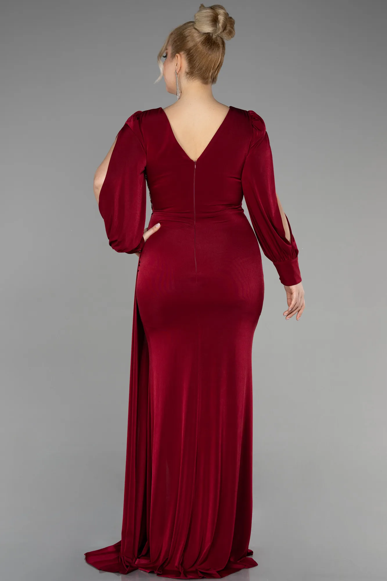 Burgundy-Long Plus Size Engagement Dress ABU3578