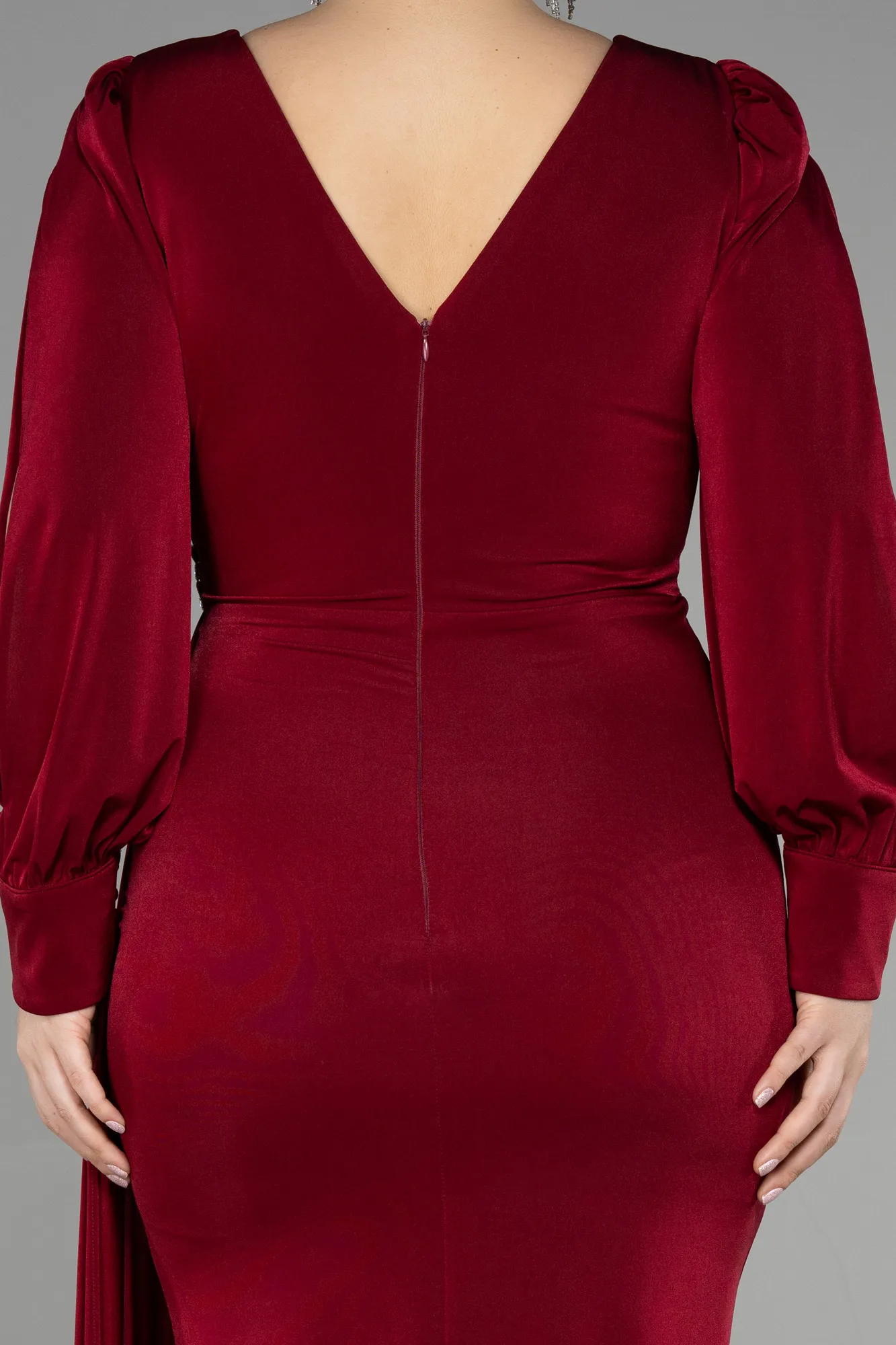 Burgundy-Long Plus Size Engagement Dress ABU3578