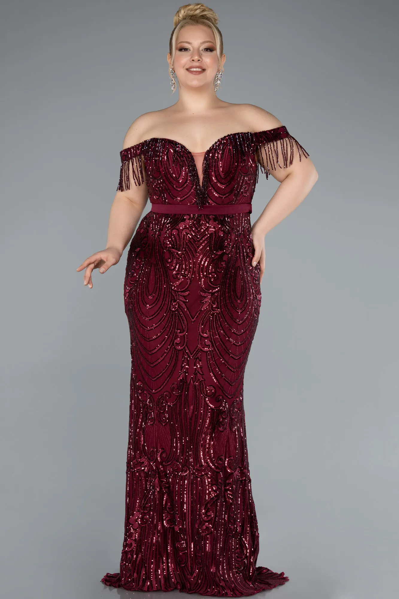 Burgundy-Long Plus Size Engagement Dress ABU3785