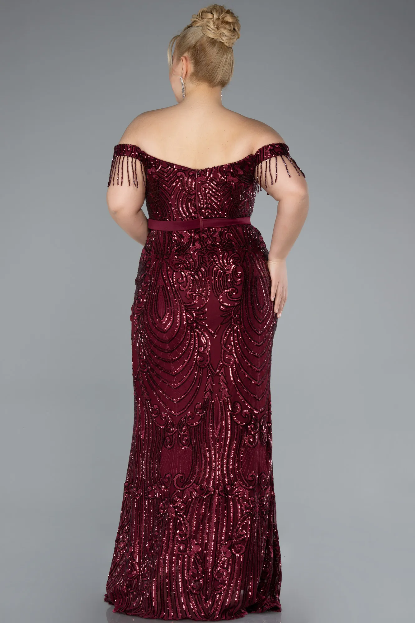 Burgundy-Long Plus Size Engagement Dress ABU3785