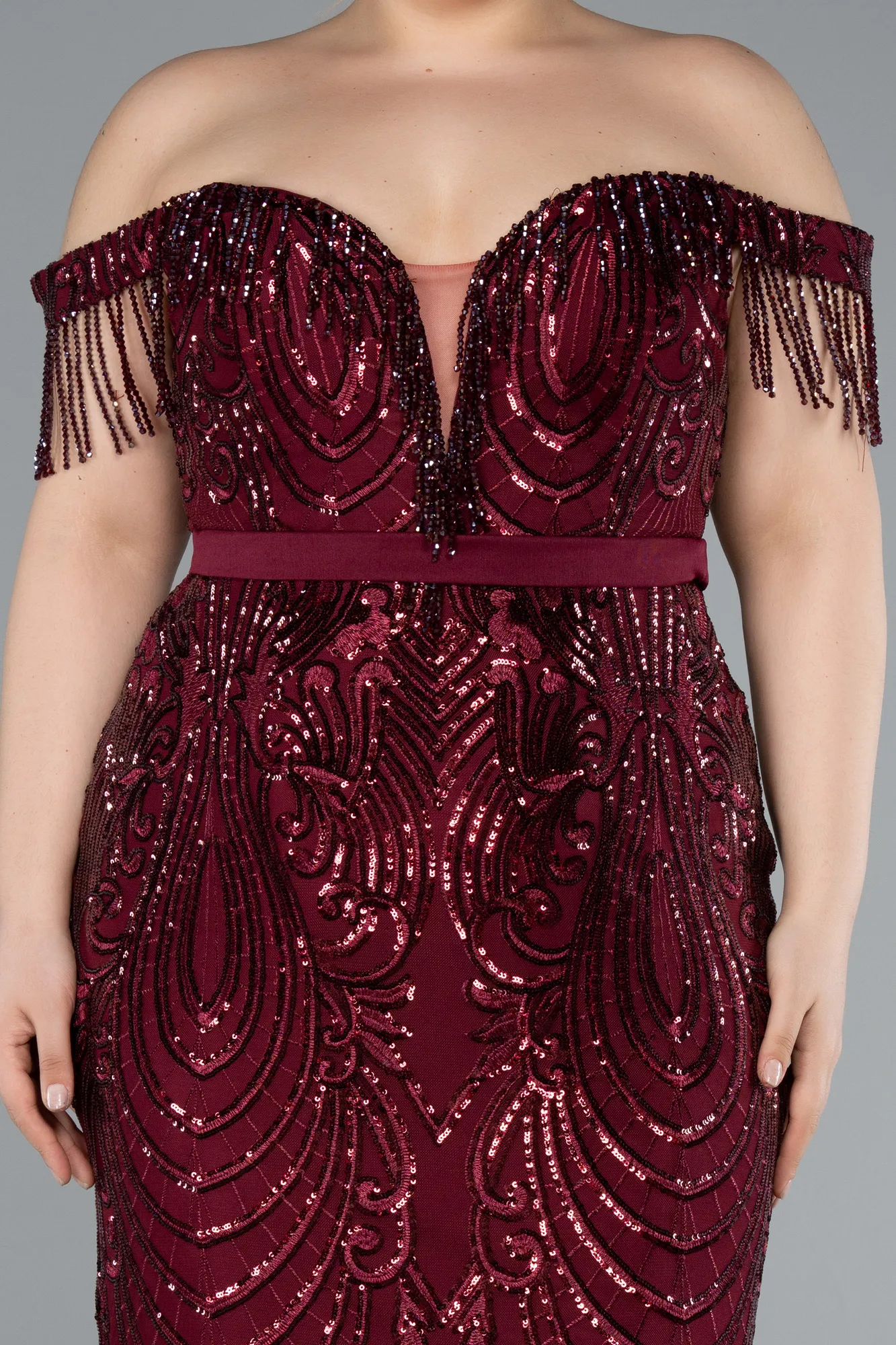 Burgundy-Long Plus Size Engagement Dress ABU3785