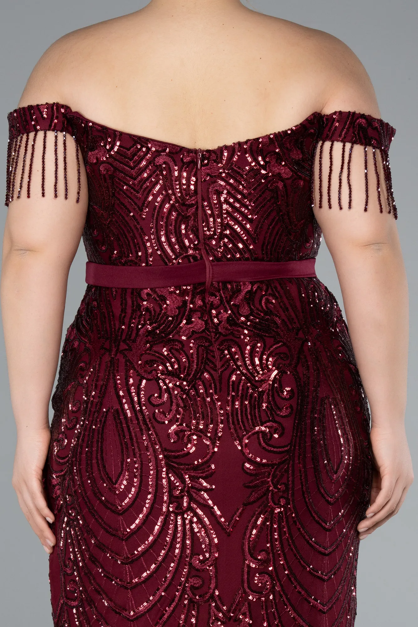 Burgundy-Long Plus Size Engagement Dress ABU3785
