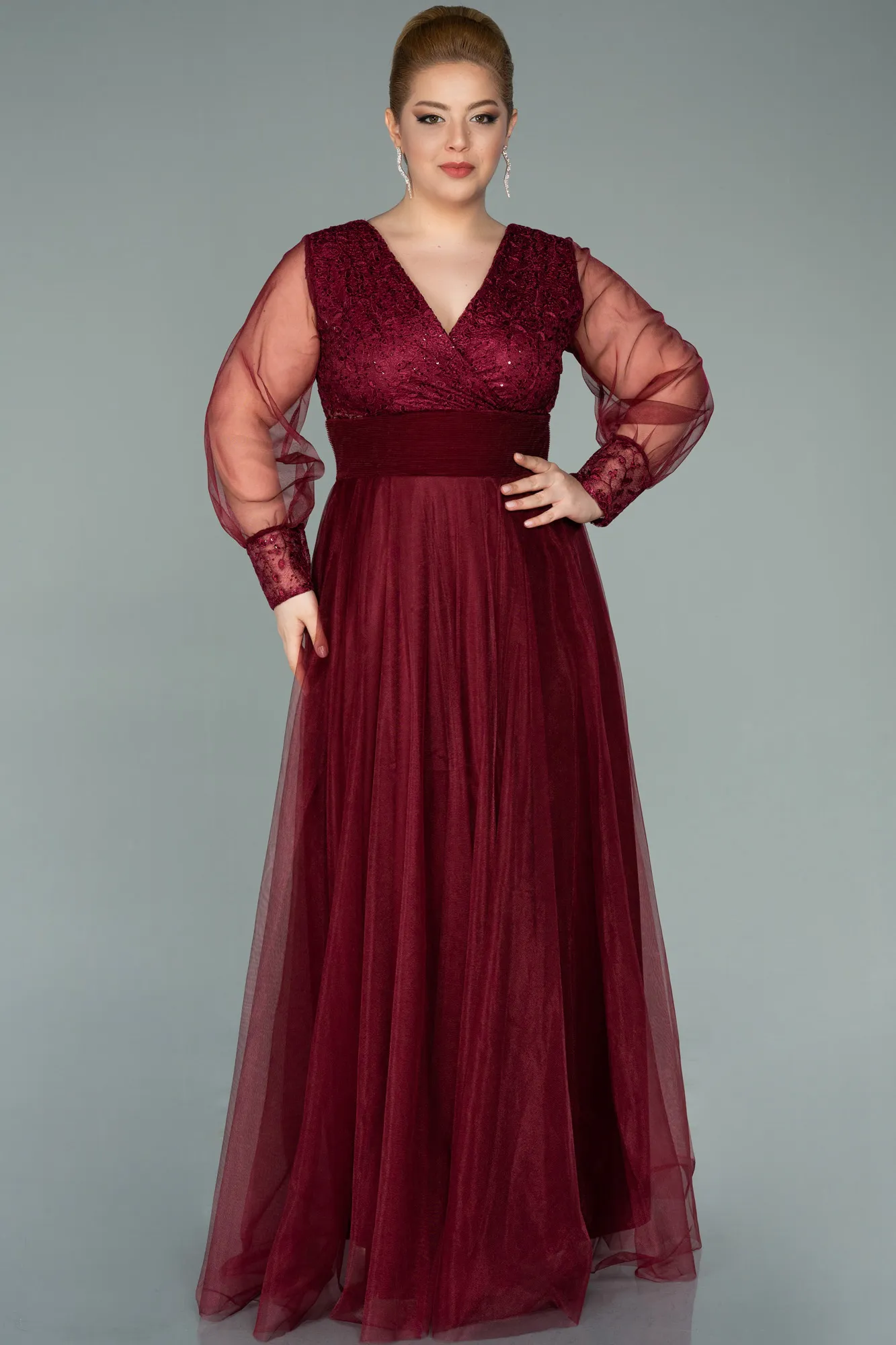 Burgundy-Long Plus Size Evening Dress ABU2196