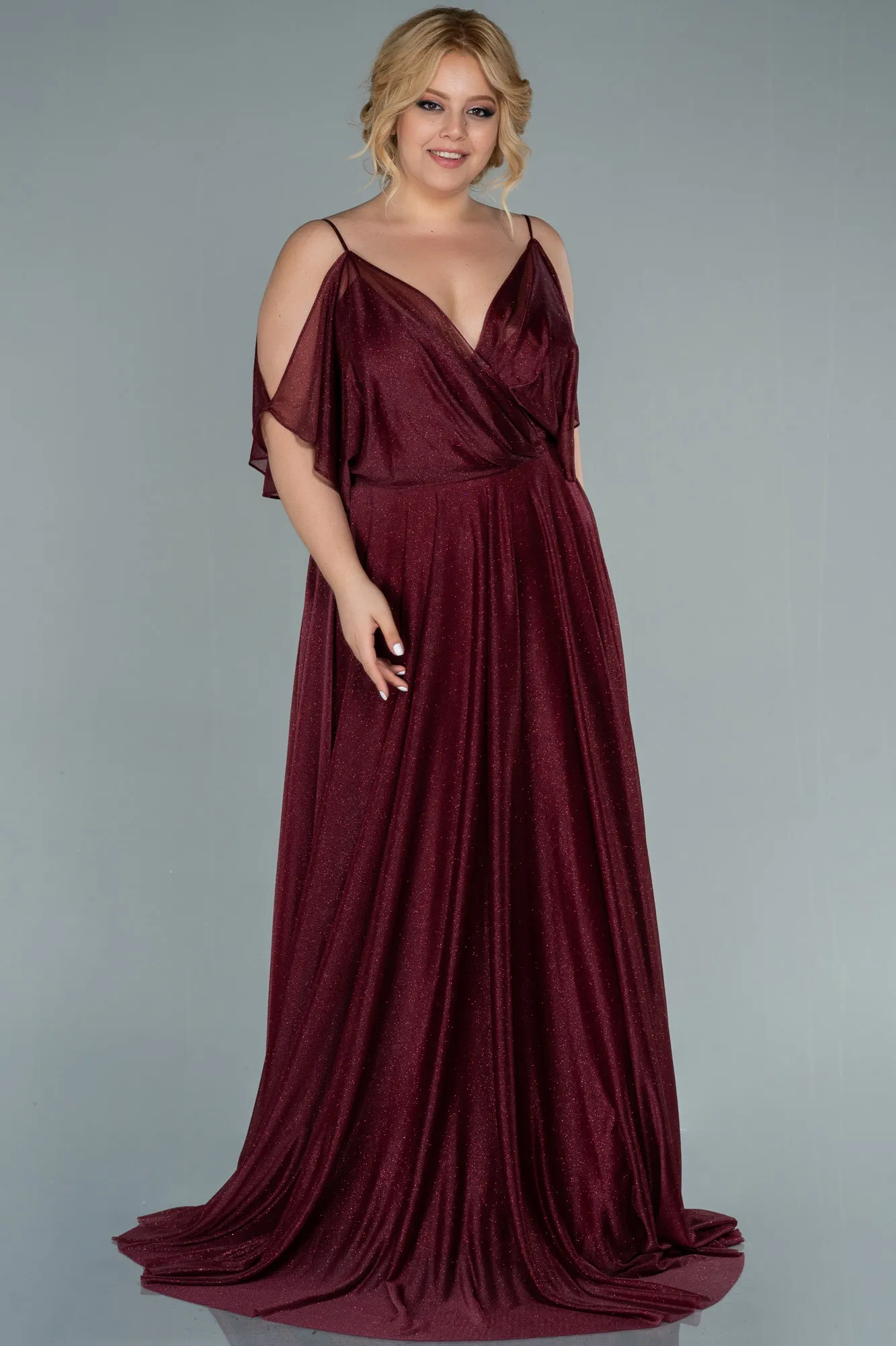 Burgundy-Long Plus Size Evening Dress ABU2487