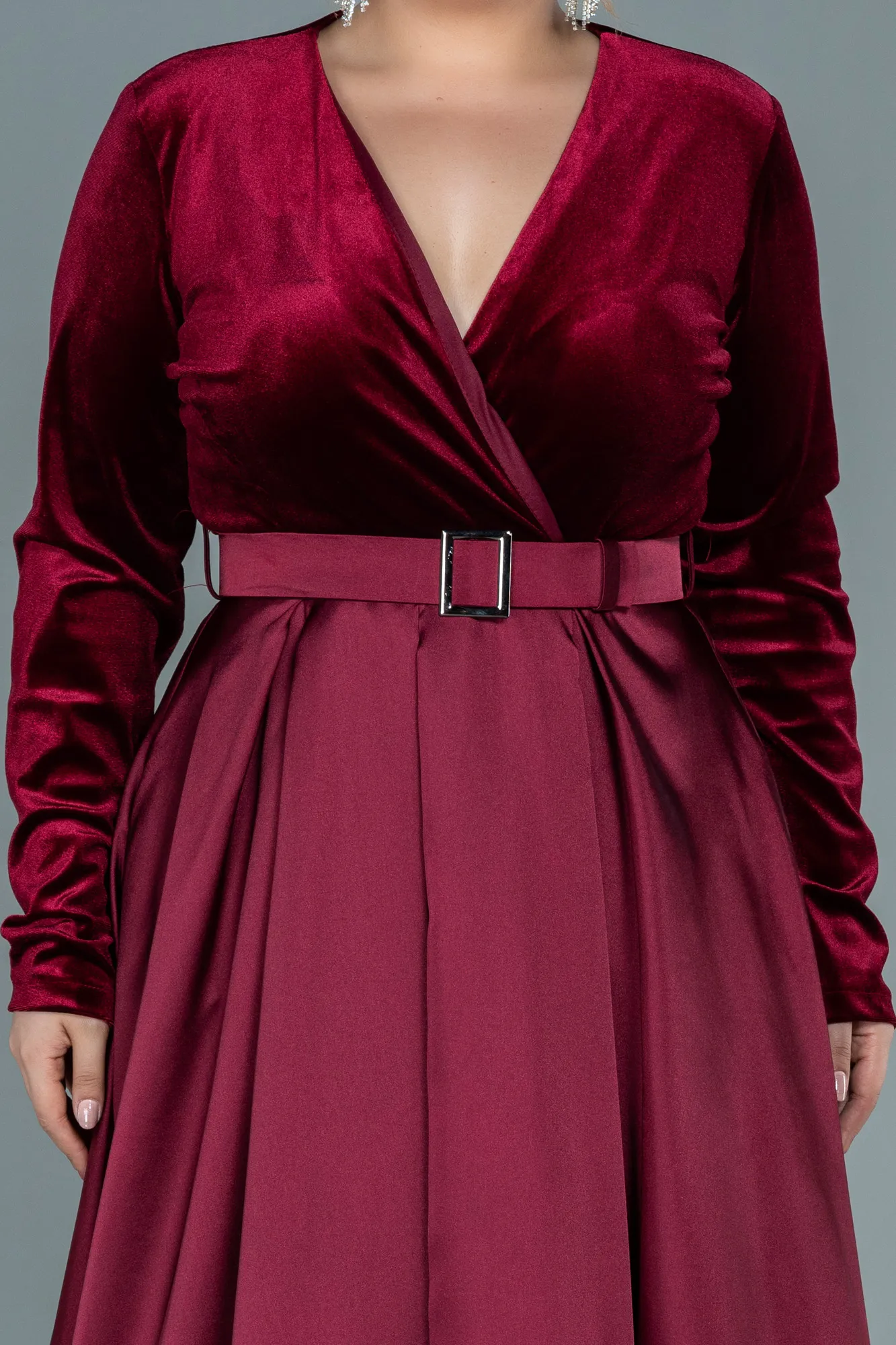 Burgundy-Long Plus Size Evening Dress ABU2615