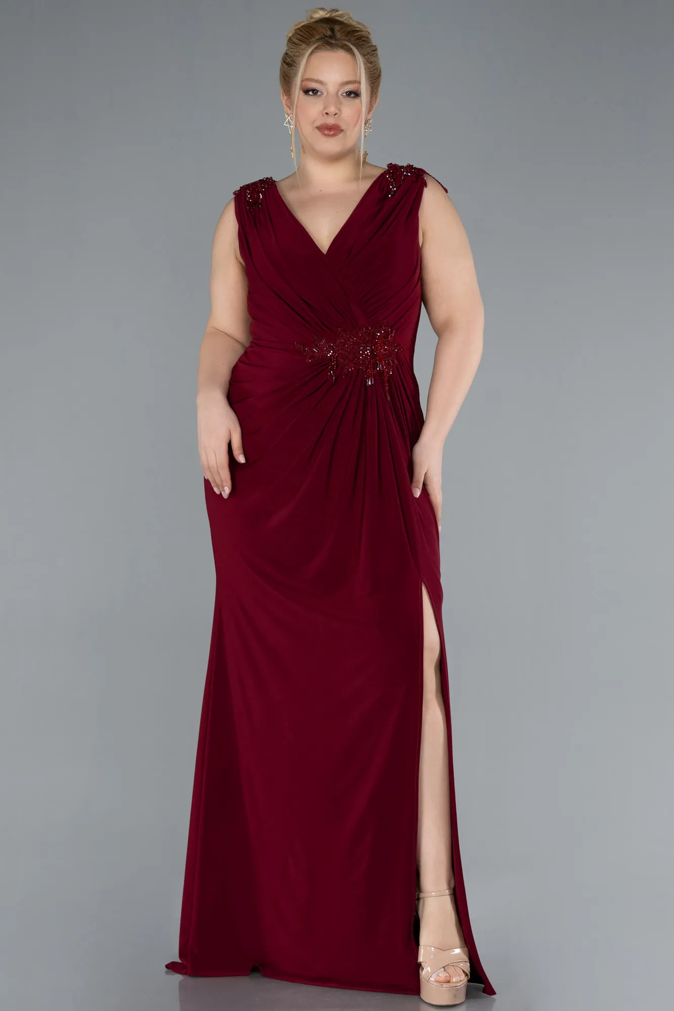 Burgundy-Long Plus Size Evening Dress ABU2854