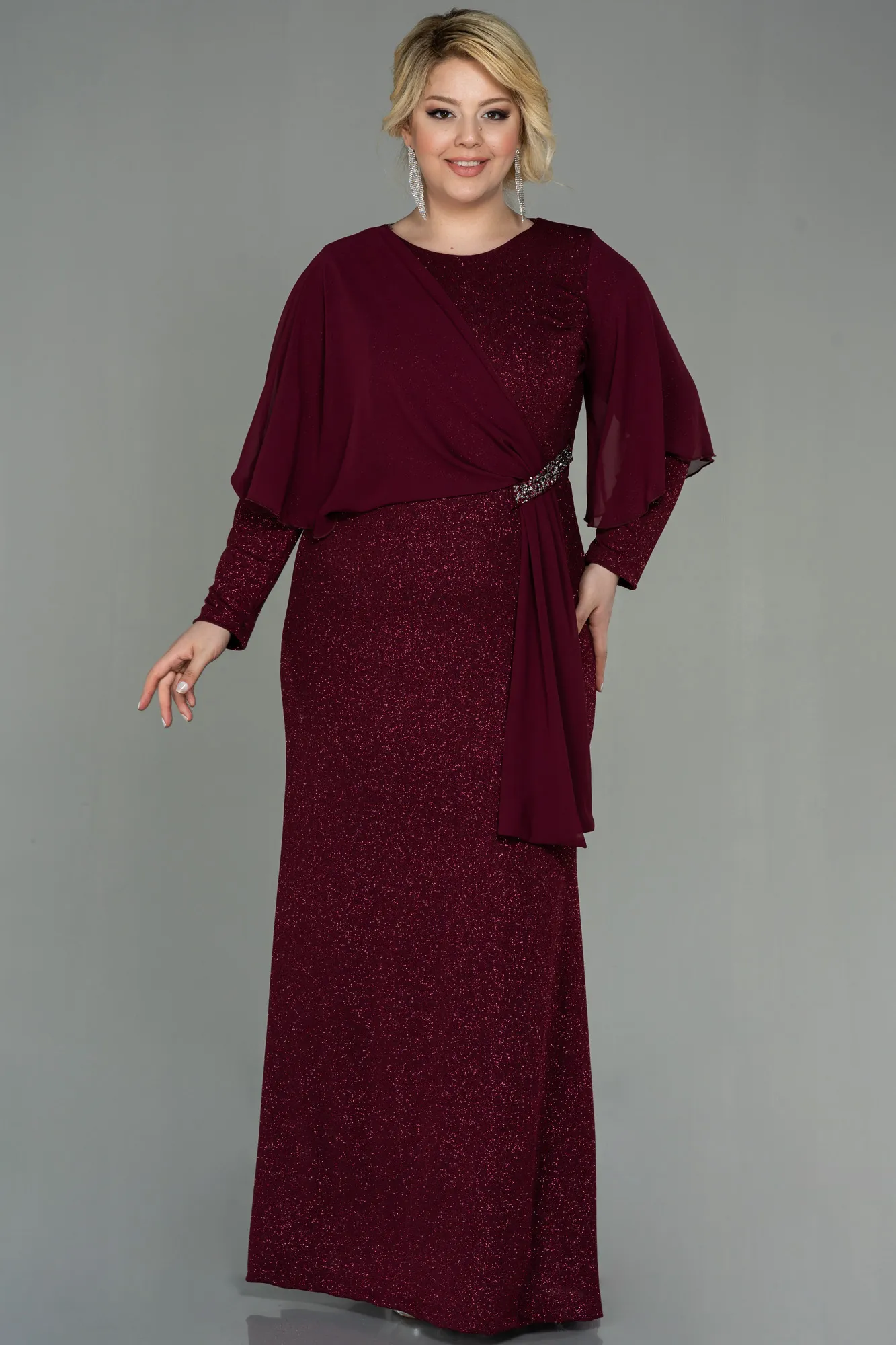 Burgundy-Long Plus Size Evening Dress ABU3013