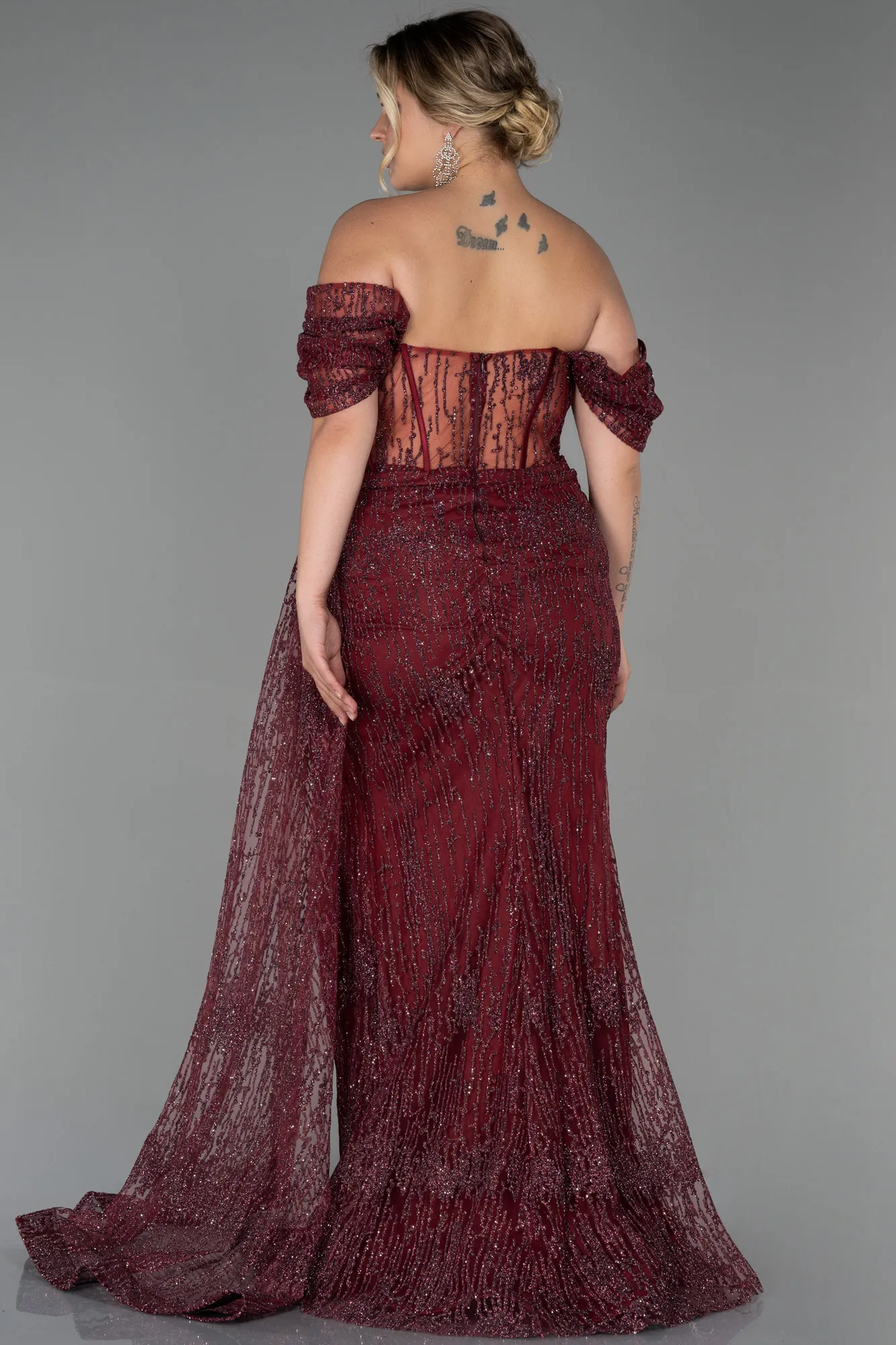 Burgundy-Long Plus Size Evening Dress ABU3097