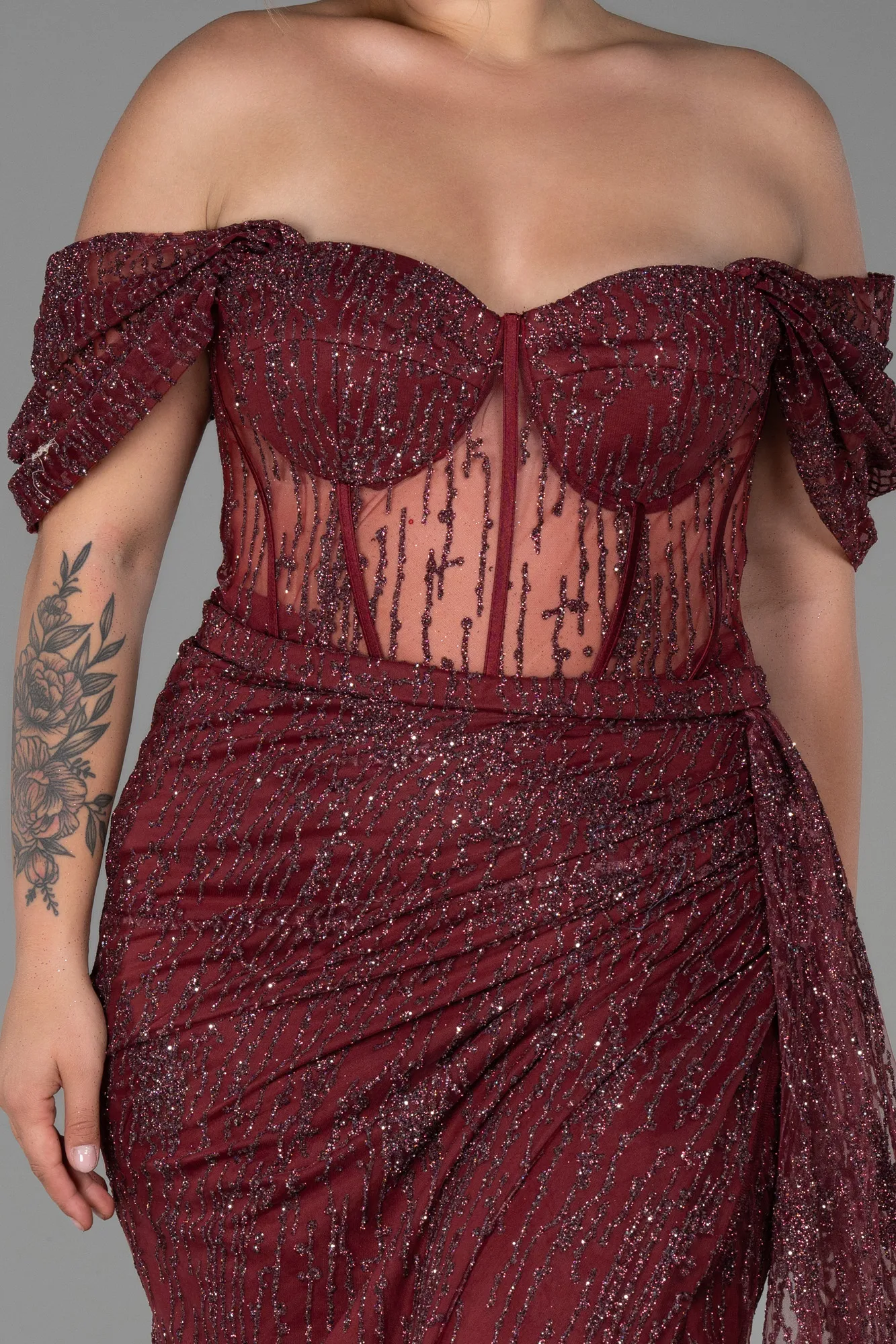 Burgundy-Long Plus Size Evening Dress ABU3097