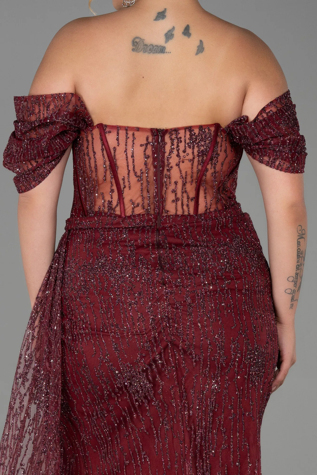 Burgundy-Long Plus Size Evening Dress ABU3097