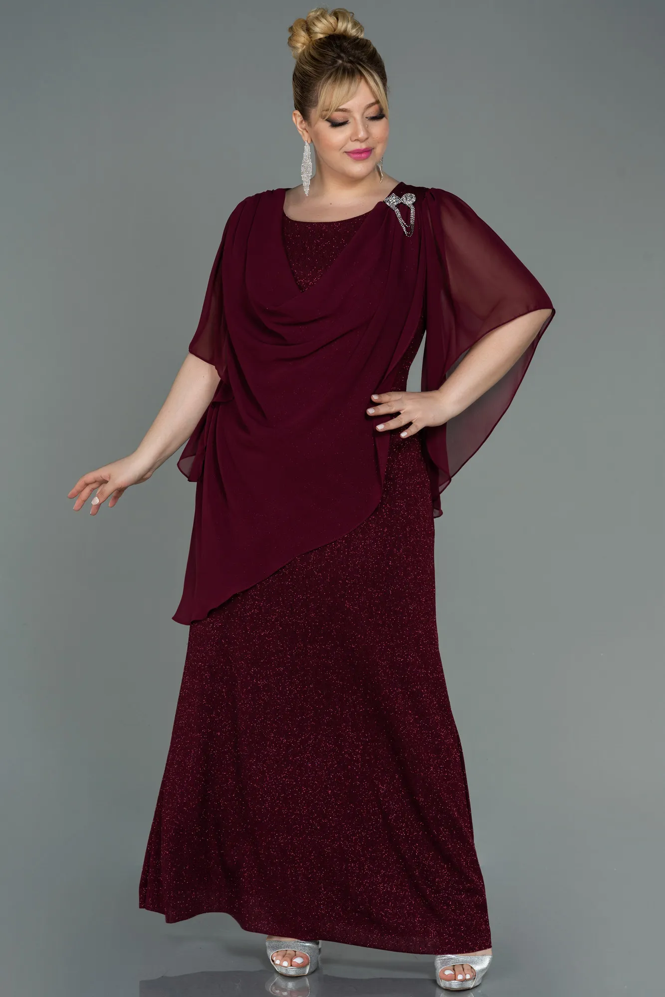 Burgundy-Long Plus Size Evening Dress ABU3124