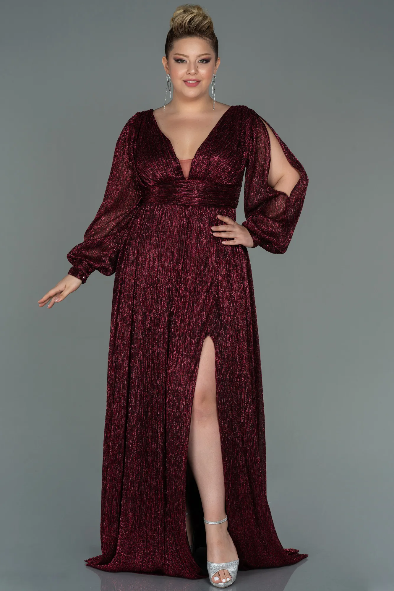 Burgundy-Long Plus Size Evening Dress ABU3154