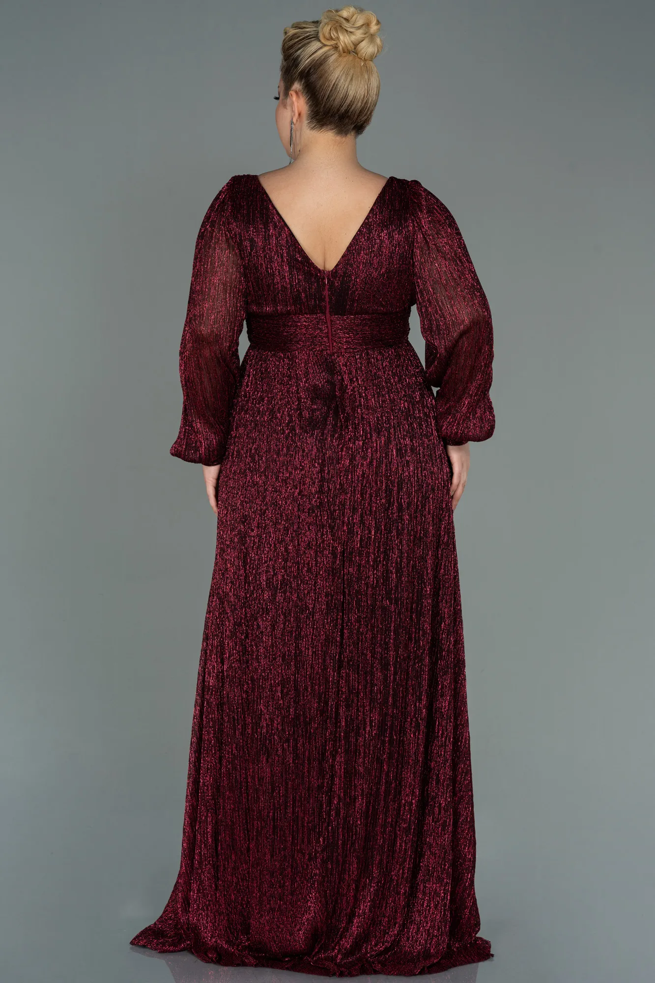 Burgundy-Long Plus Size Evening Dress ABU3154