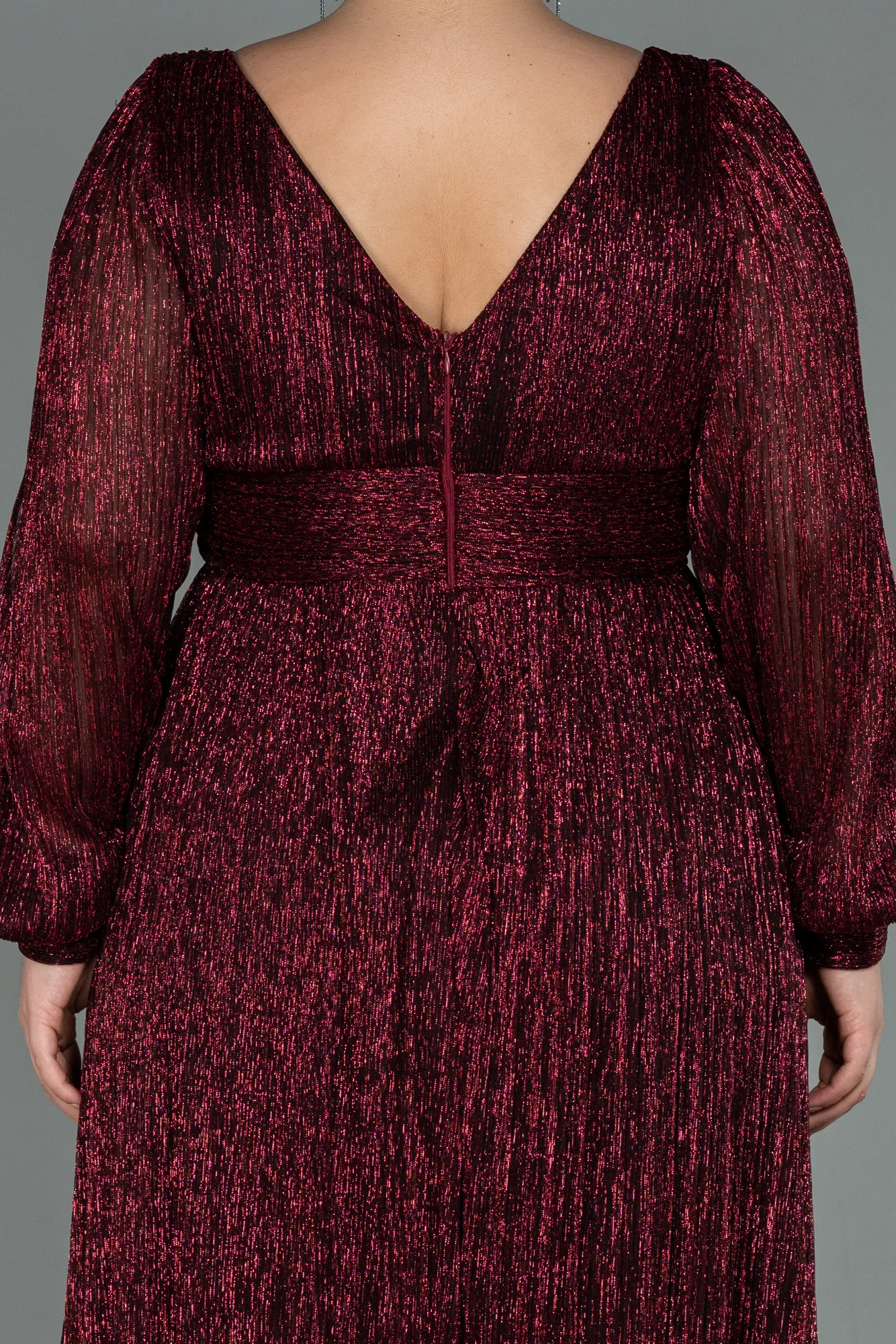 Burgundy-Long Plus Size Evening Dress ABU3154