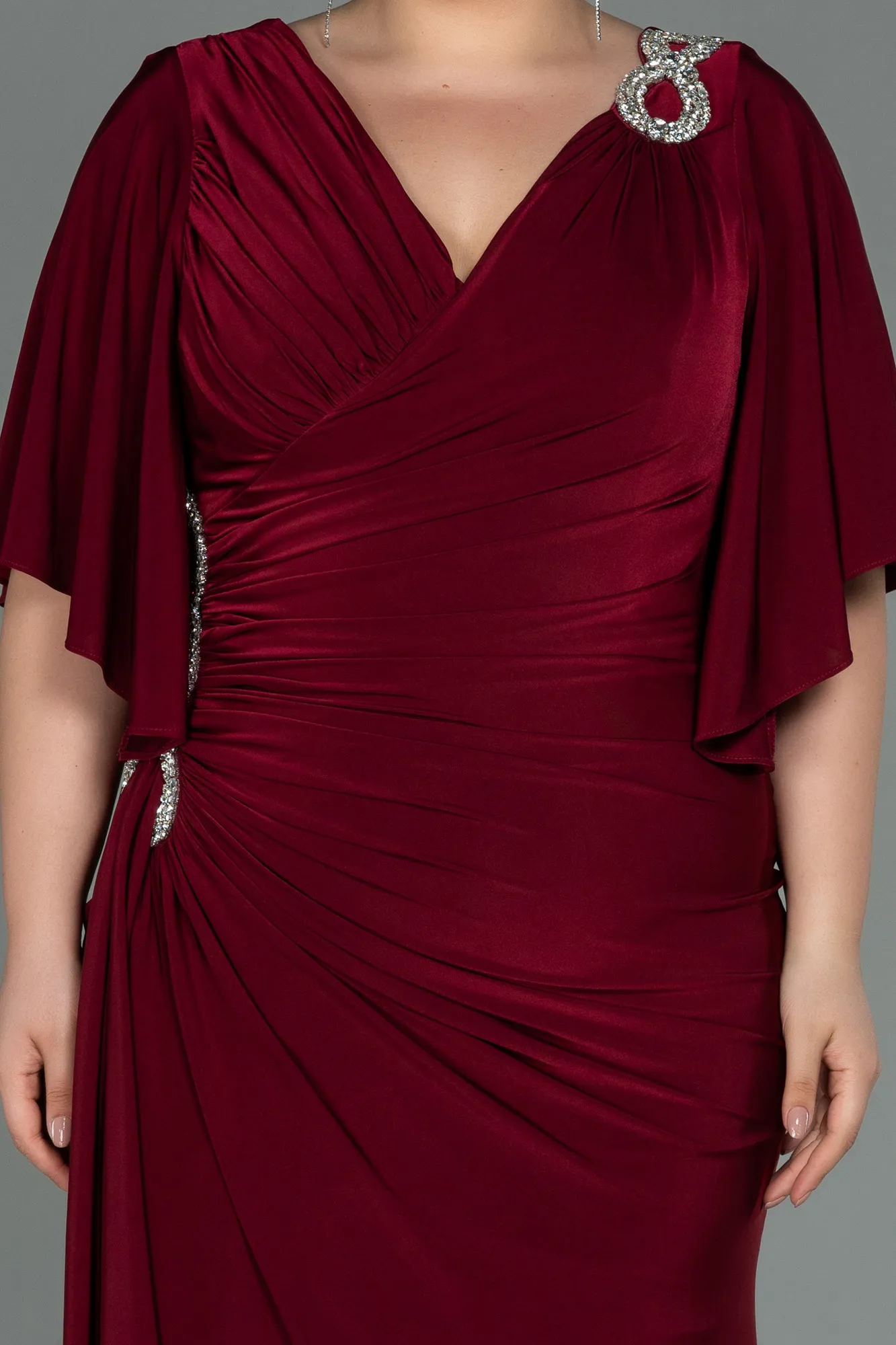 Burgundy-Long Plus Size Evening Dress ABU3173