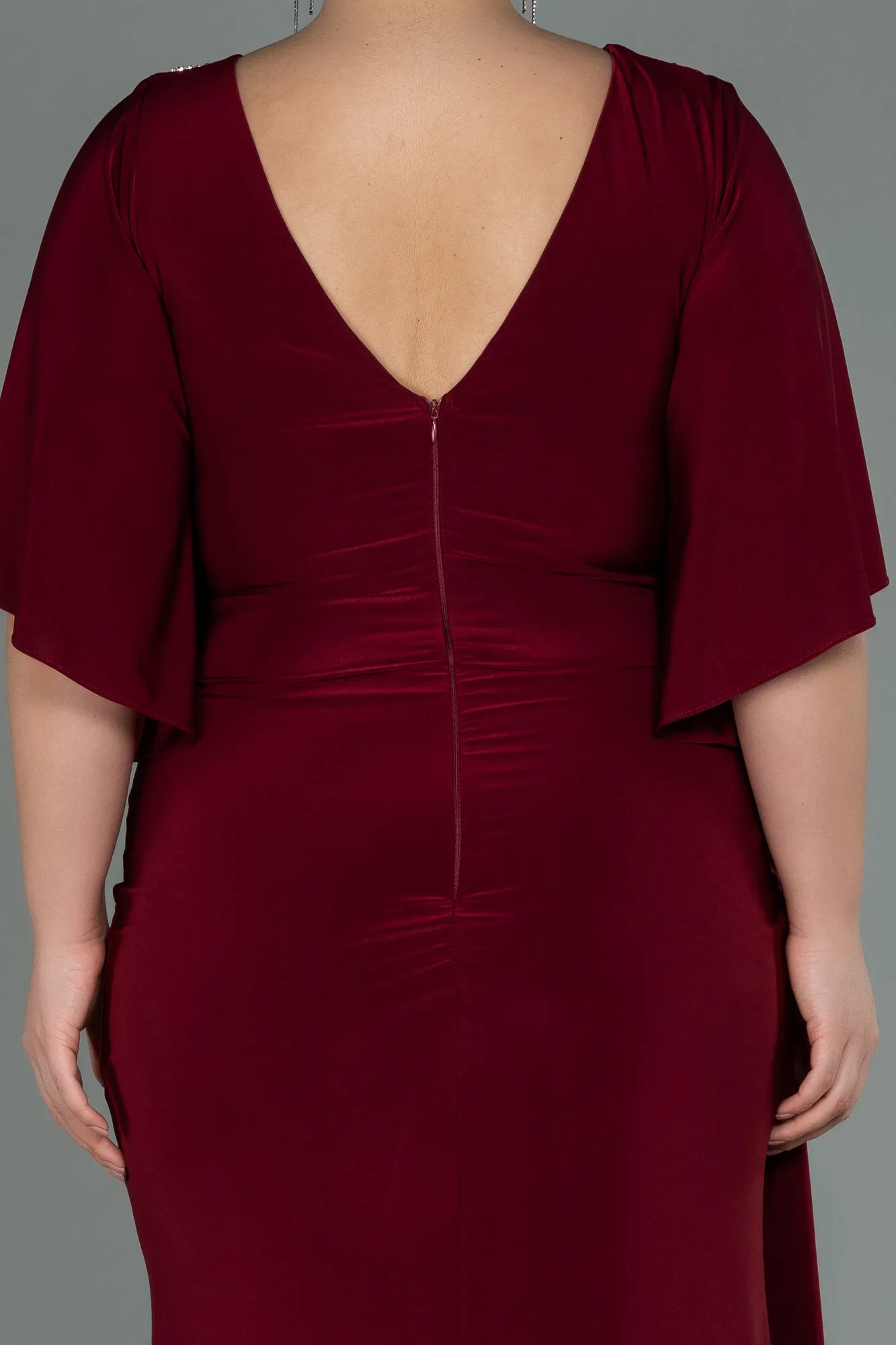 Burgundy-Long Plus Size Evening Dress ABU3173