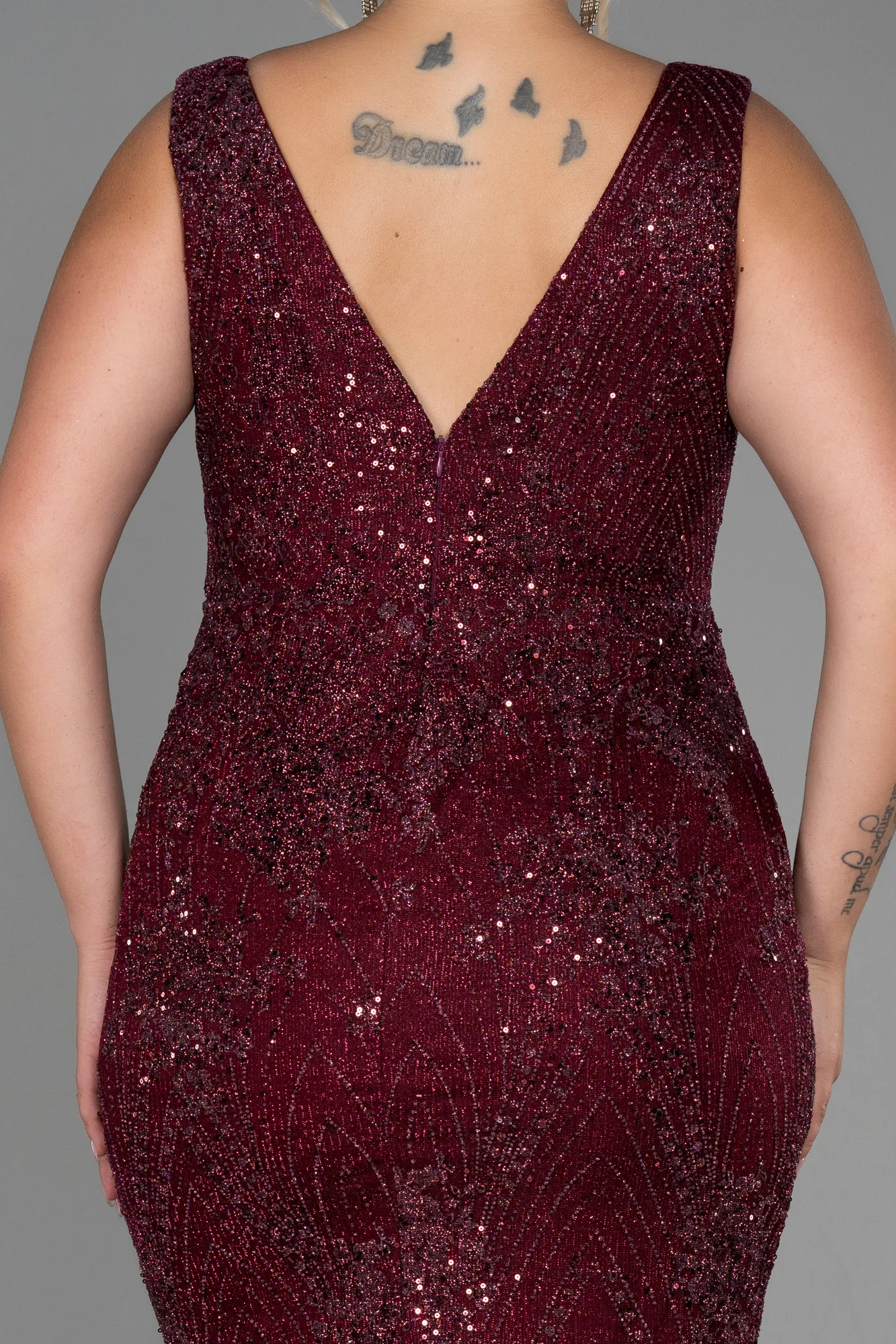 Burgundy-Long Plus Size Evening Dress ABU3214