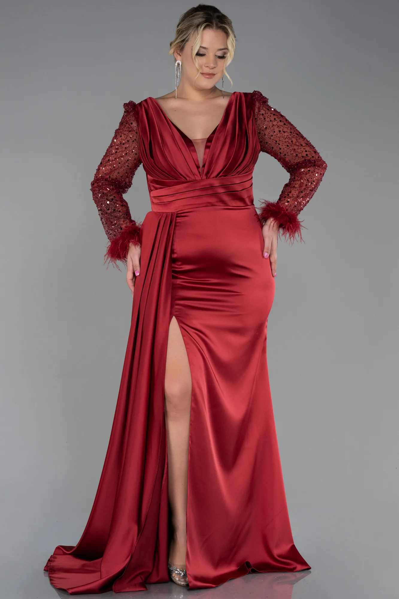 Burgundy-Long Plus Size Evening Dress ABU3237