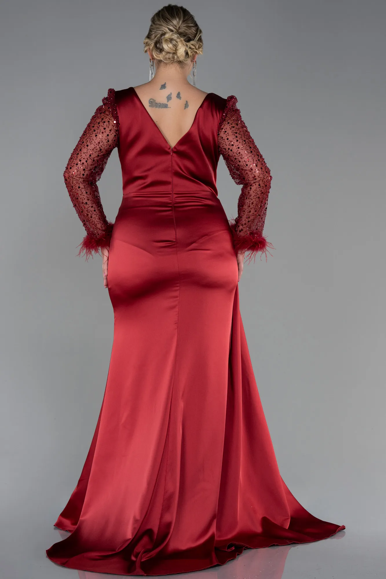 Burgundy-Long Plus Size Evening Dress ABU3237