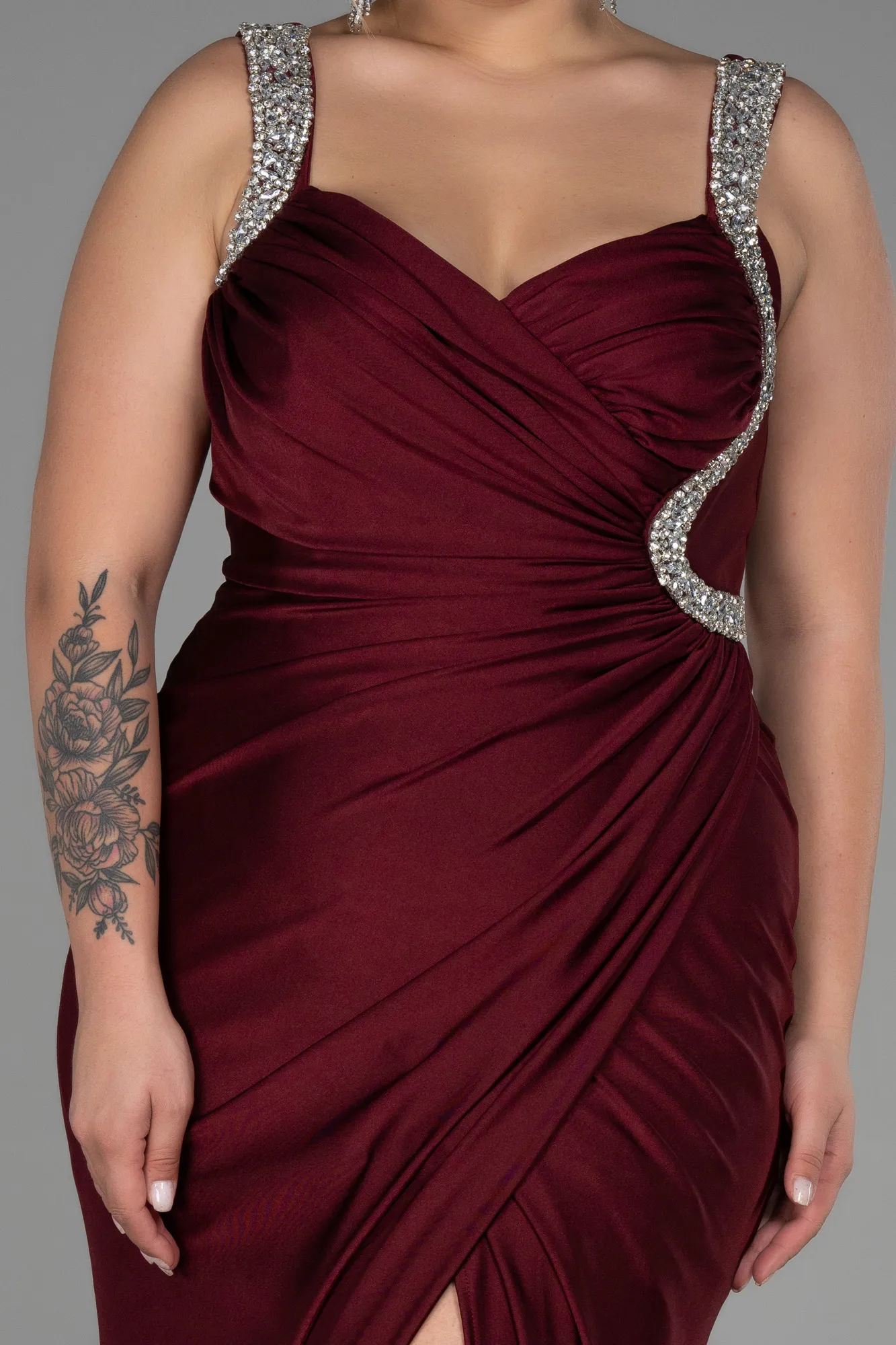 Burgundy-Long Plus Size Evening Dress ABU3271