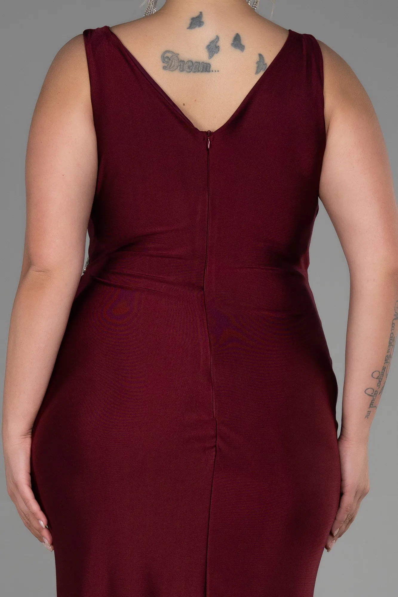 Burgundy-Long Plus Size Evening Dress ABU3271