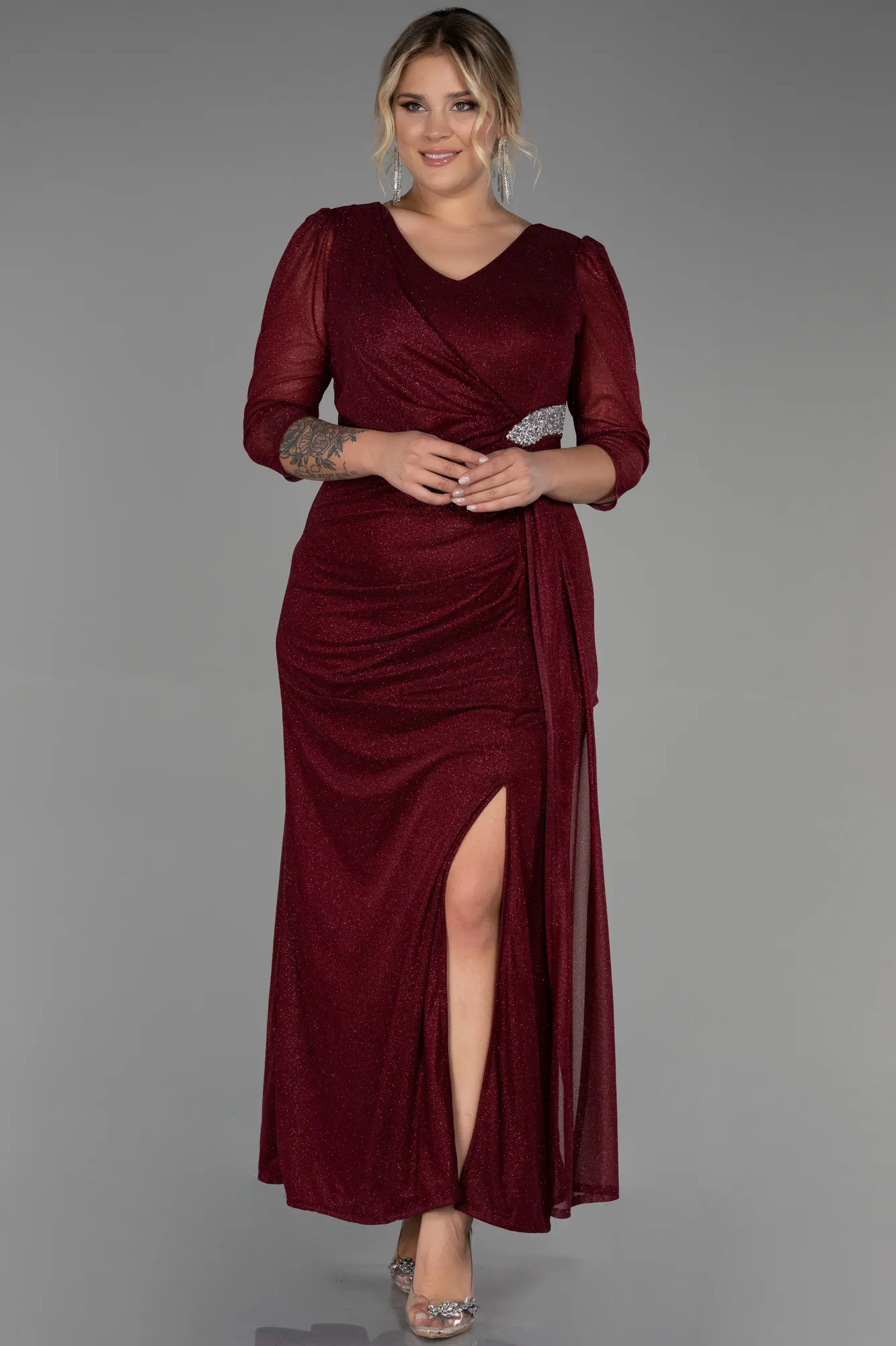 Burgundy-Long Plus Size Evening Dress ABU3279