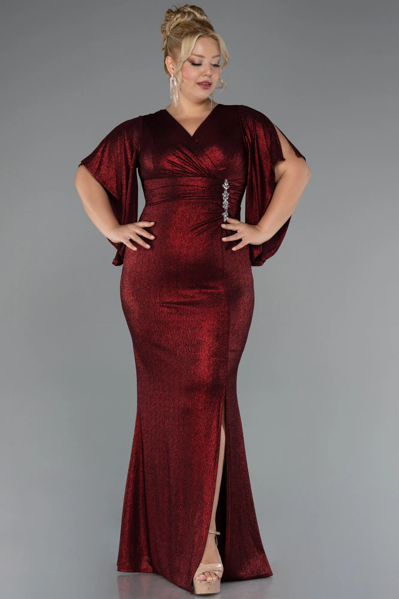 Burgundy-Long Plus Size Evening Dress ABU3280
