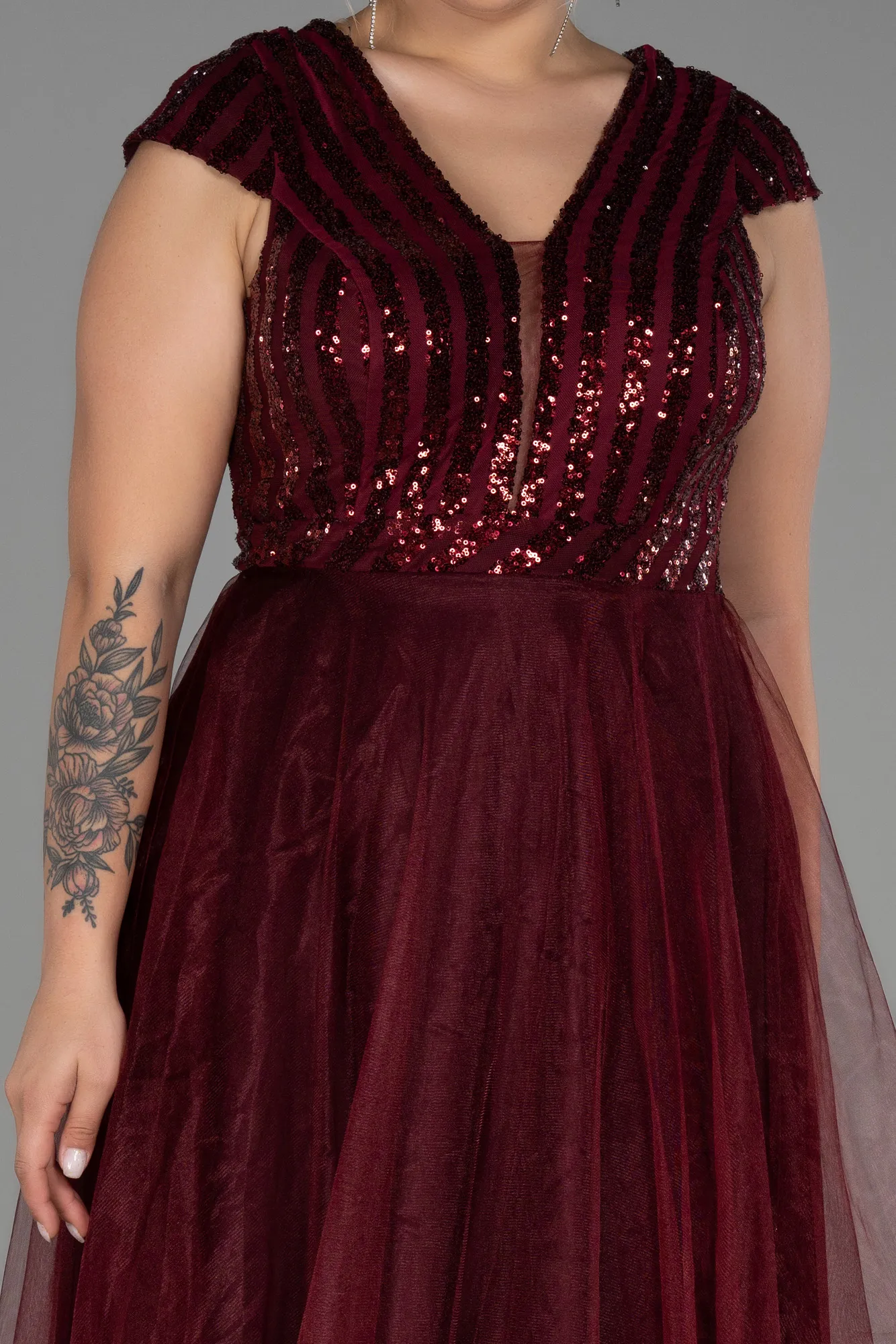 Burgundy-Long Plus Size Evening Dress ABU3281