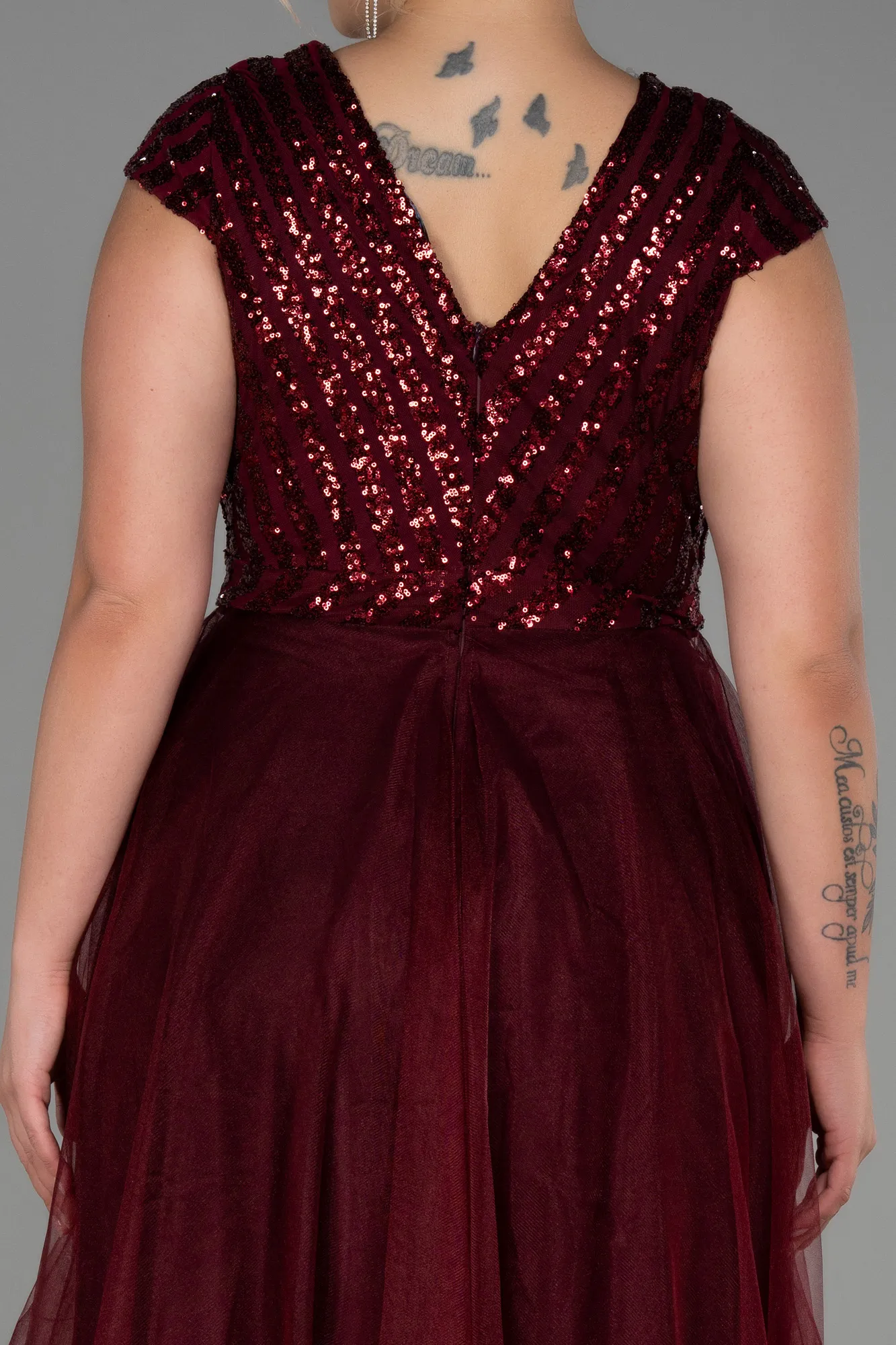 Burgundy-Long Plus Size Evening Dress ABU3281