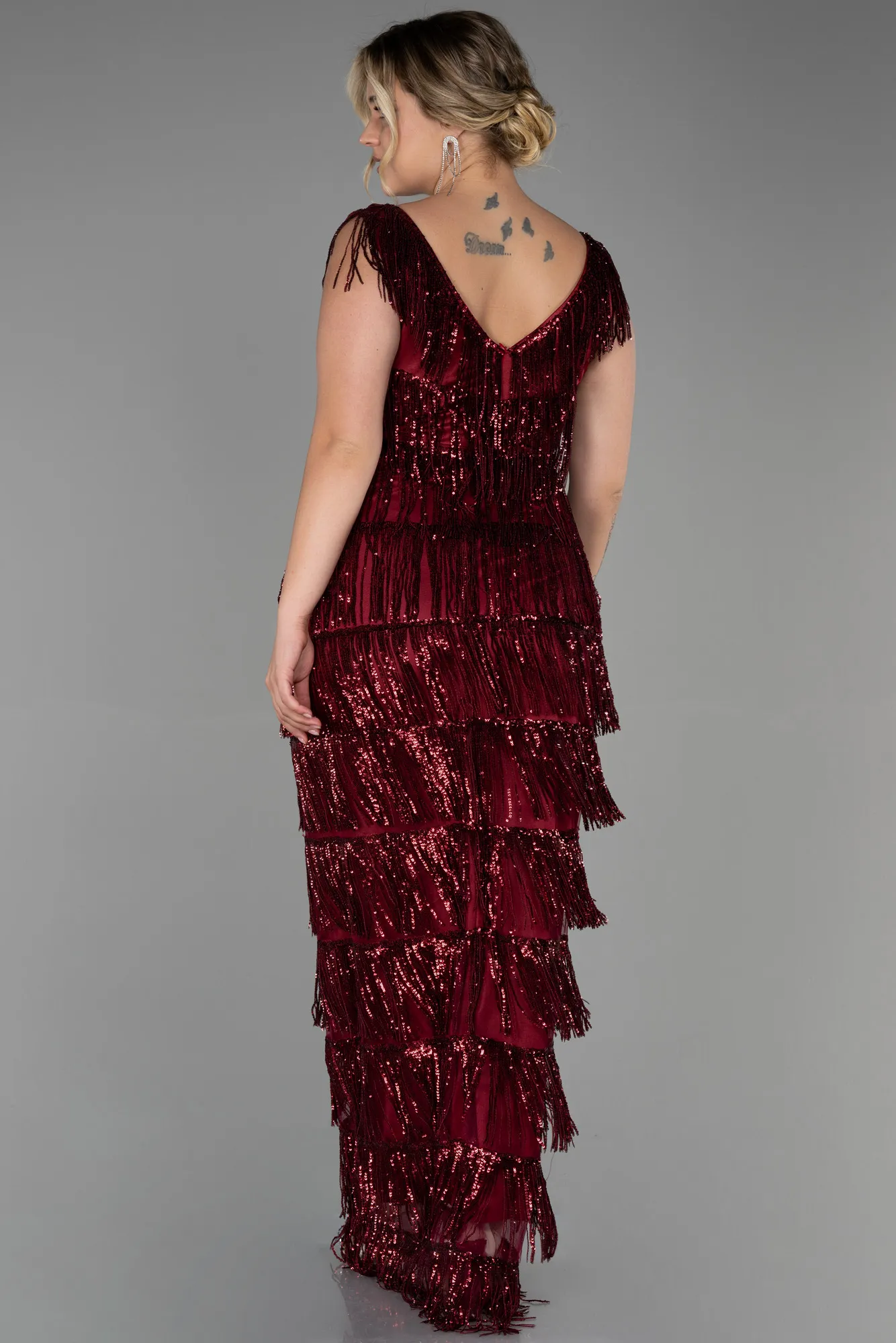 Burgundy-Long Plus Size Evening Dress ABU3320