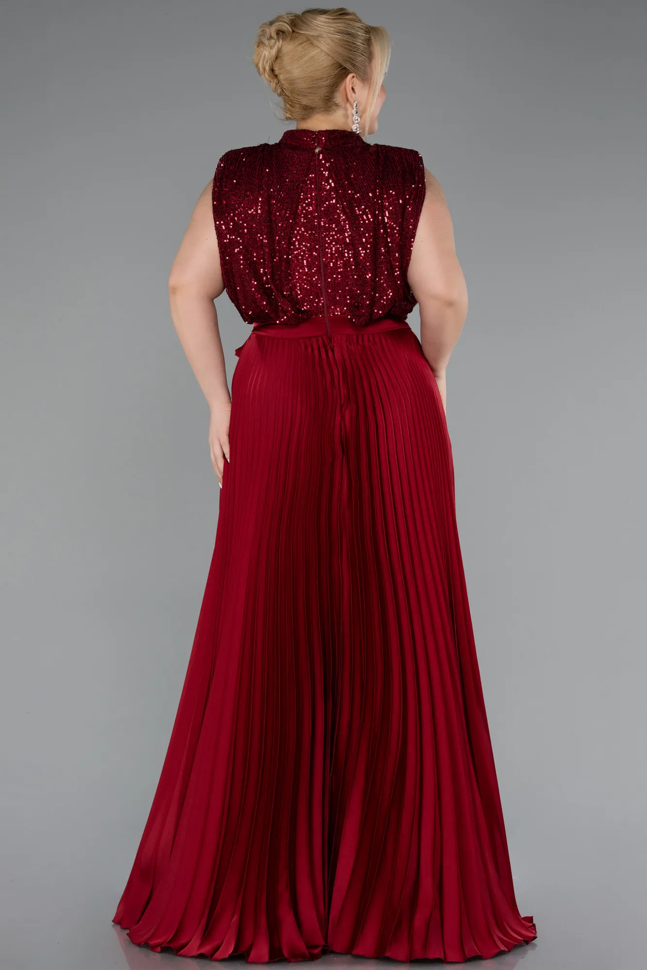 Burgundy-Long Plus Size Evening Dress ABU3341