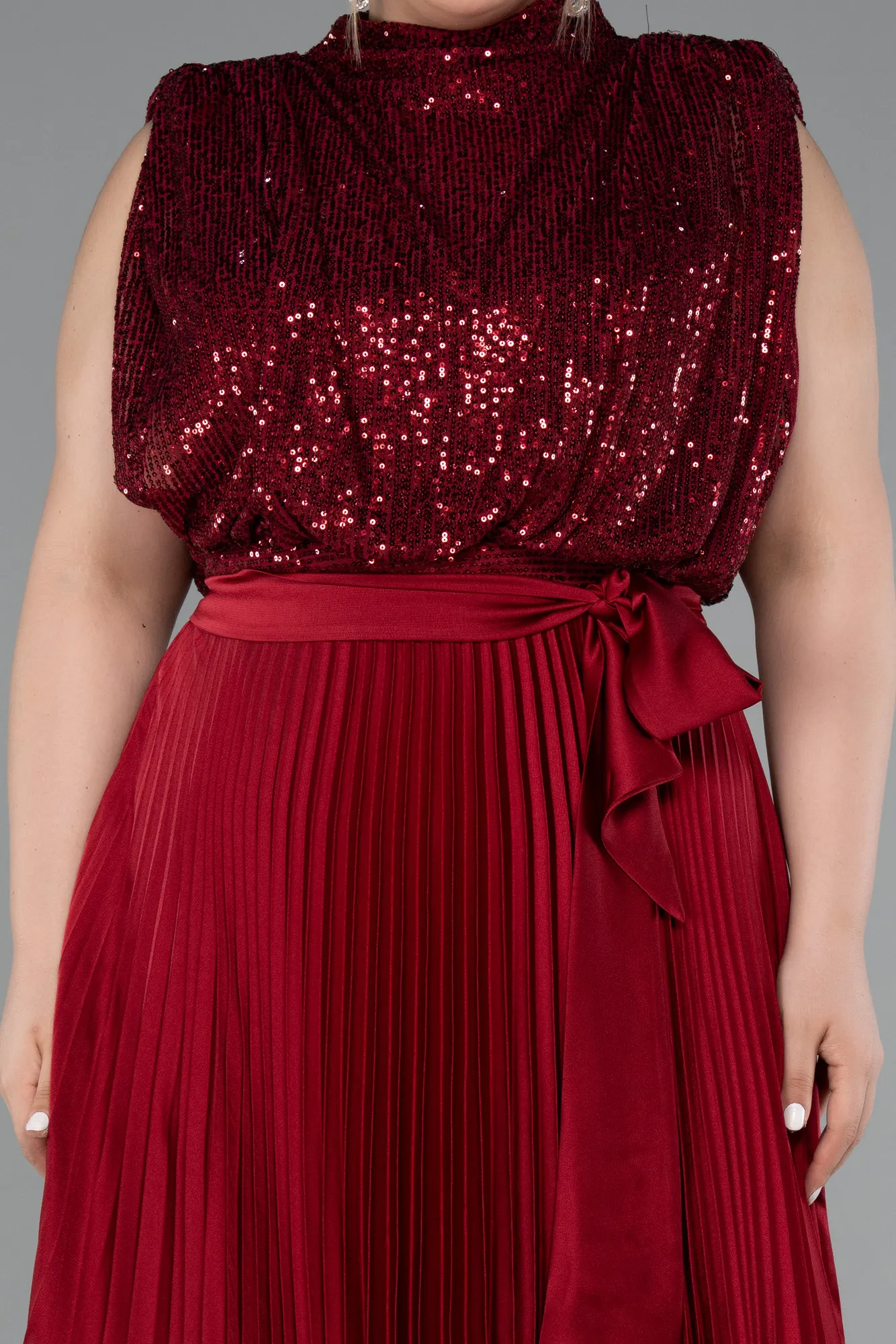 Burgundy-Long Plus Size Evening Dress ABU3341