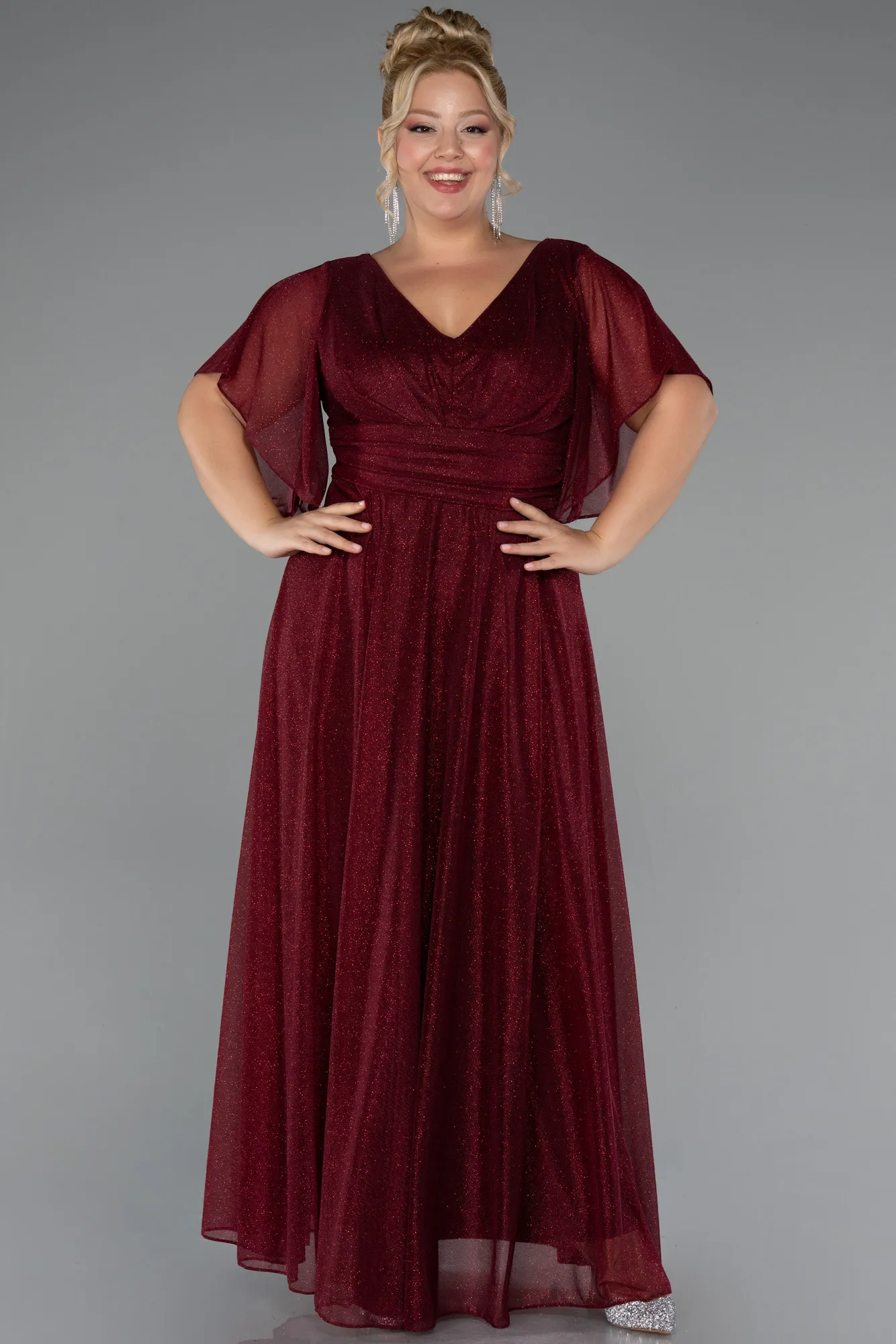 Burgundy-Long Plus Size Evening Dress ABU5323