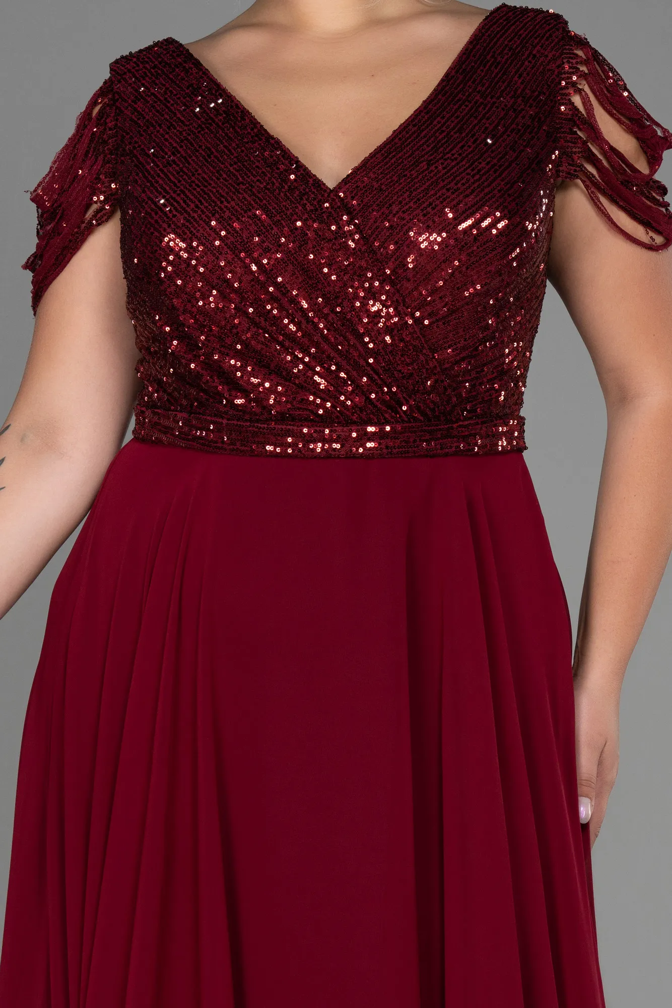 Burgundy-Long Plus Size Evening Dress ABU828