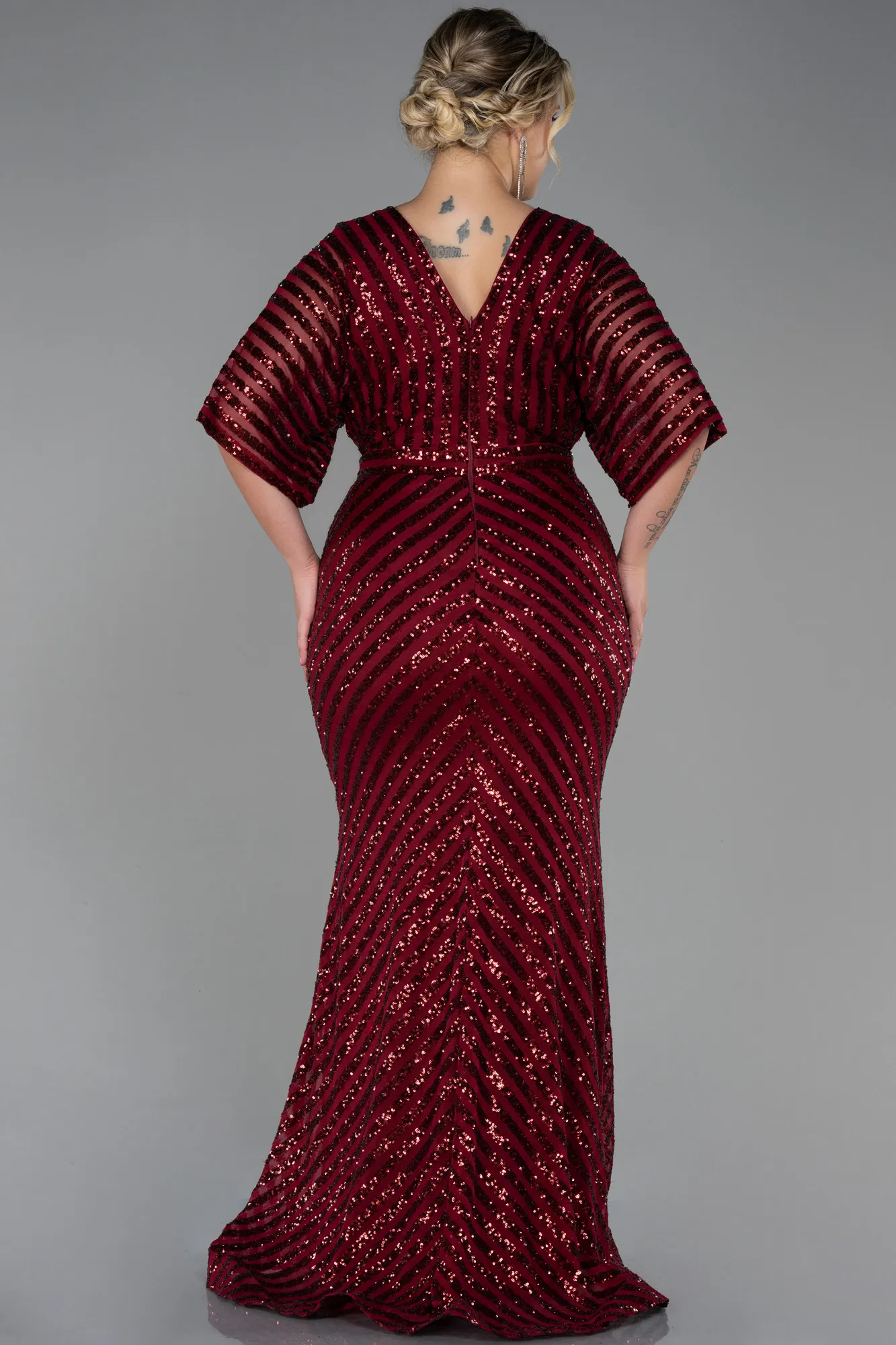 Burgundy-Long Plus Size Evening Dress ABU900