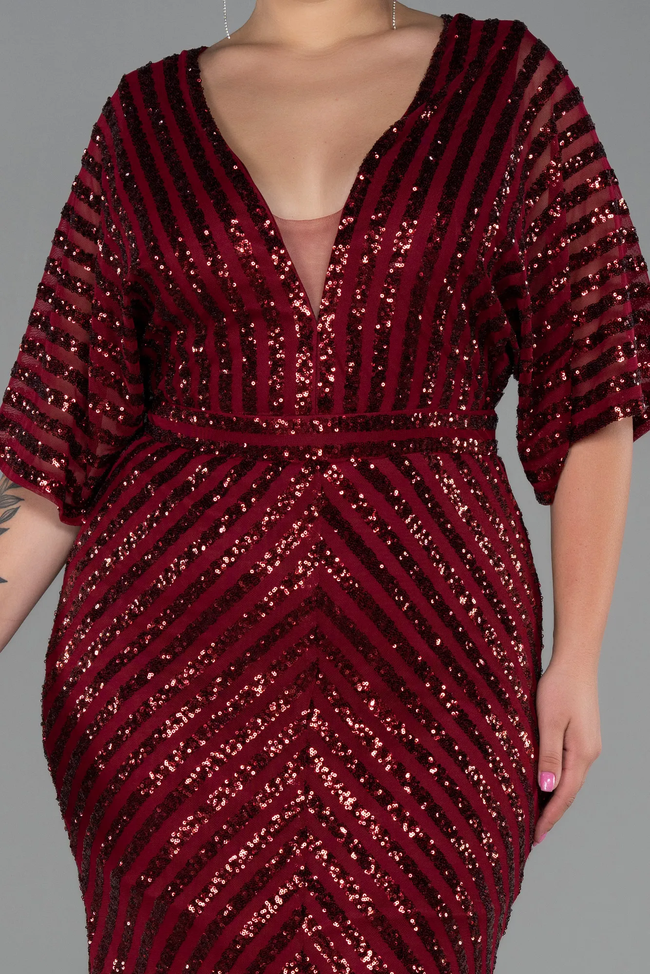 Burgundy-Long Plus Size Evening Dress ABU900