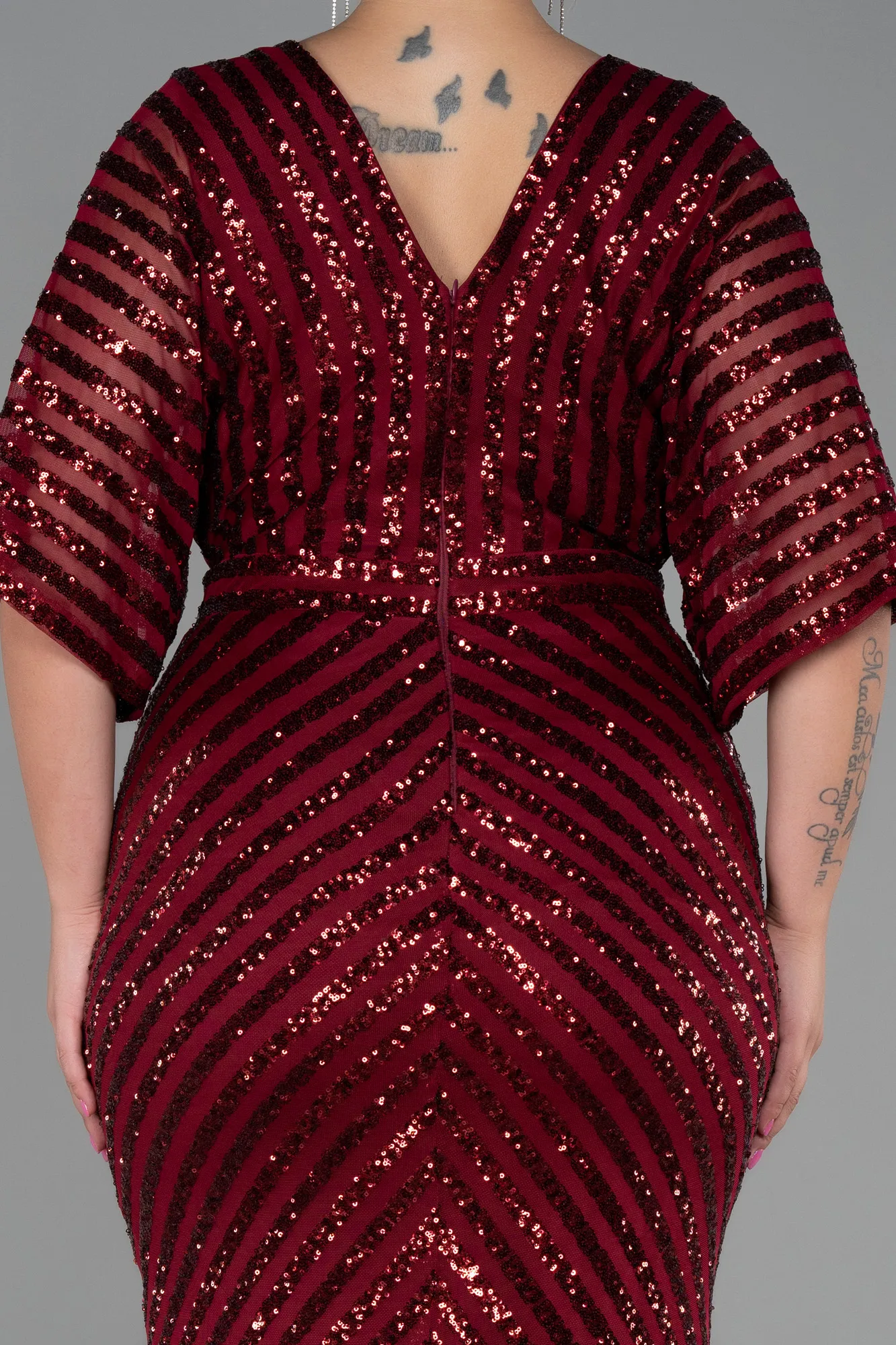 Burgundy-Long Plus Size Evening Dress ABU900
