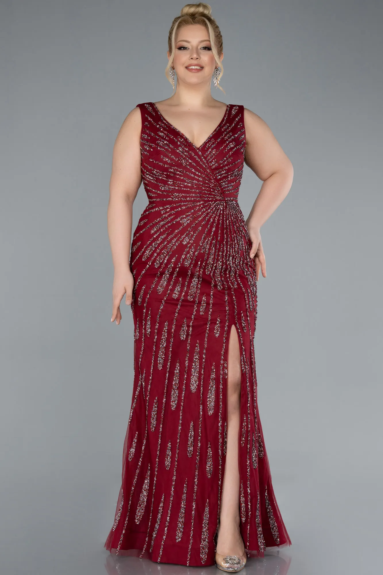 Burgundy-Long Plus Size Evening Gown ABU4717