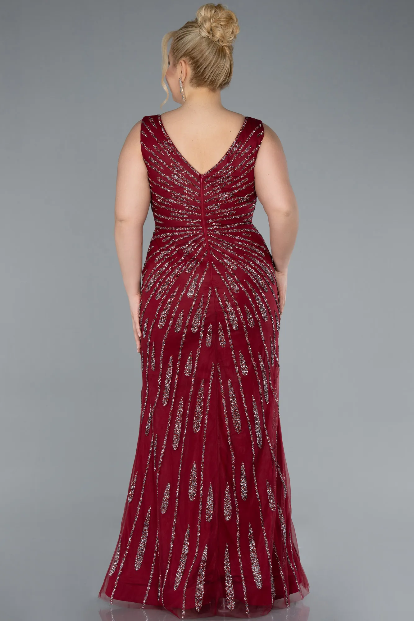 Burgundy-Long Plus Size Evening Gown ABU4717