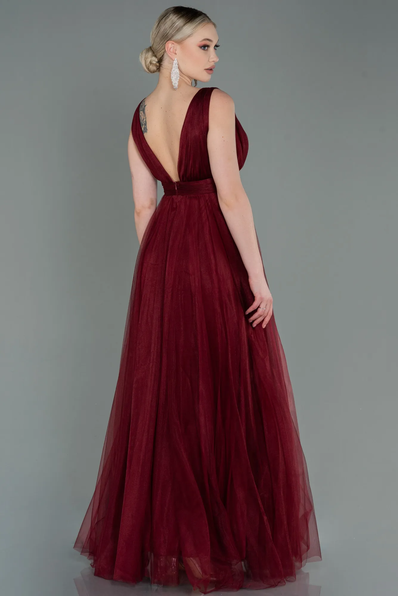 Burgundy-Long Prom Gown ABU3135