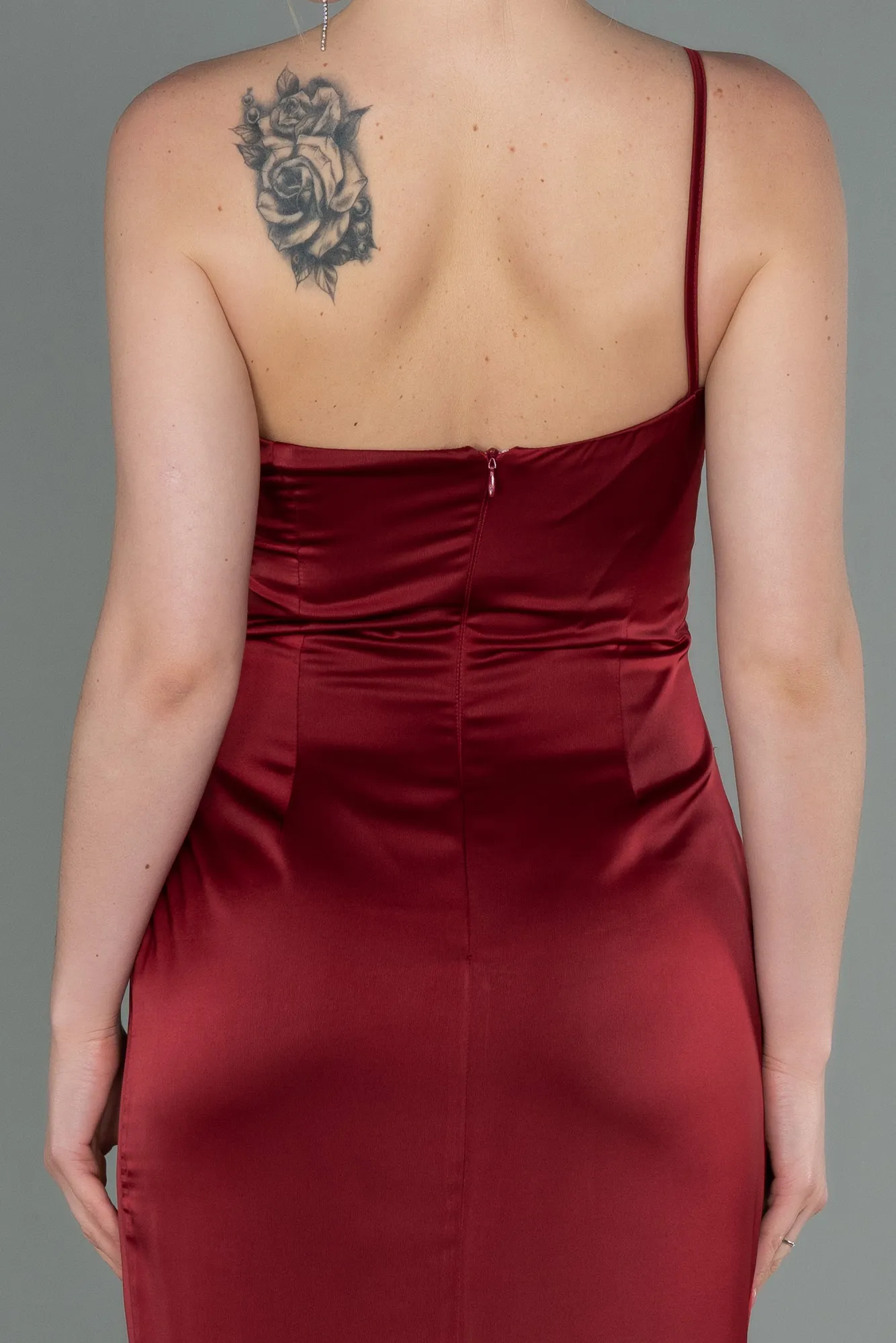 Burgundy-Long Satin Engagement Dress ABU3088