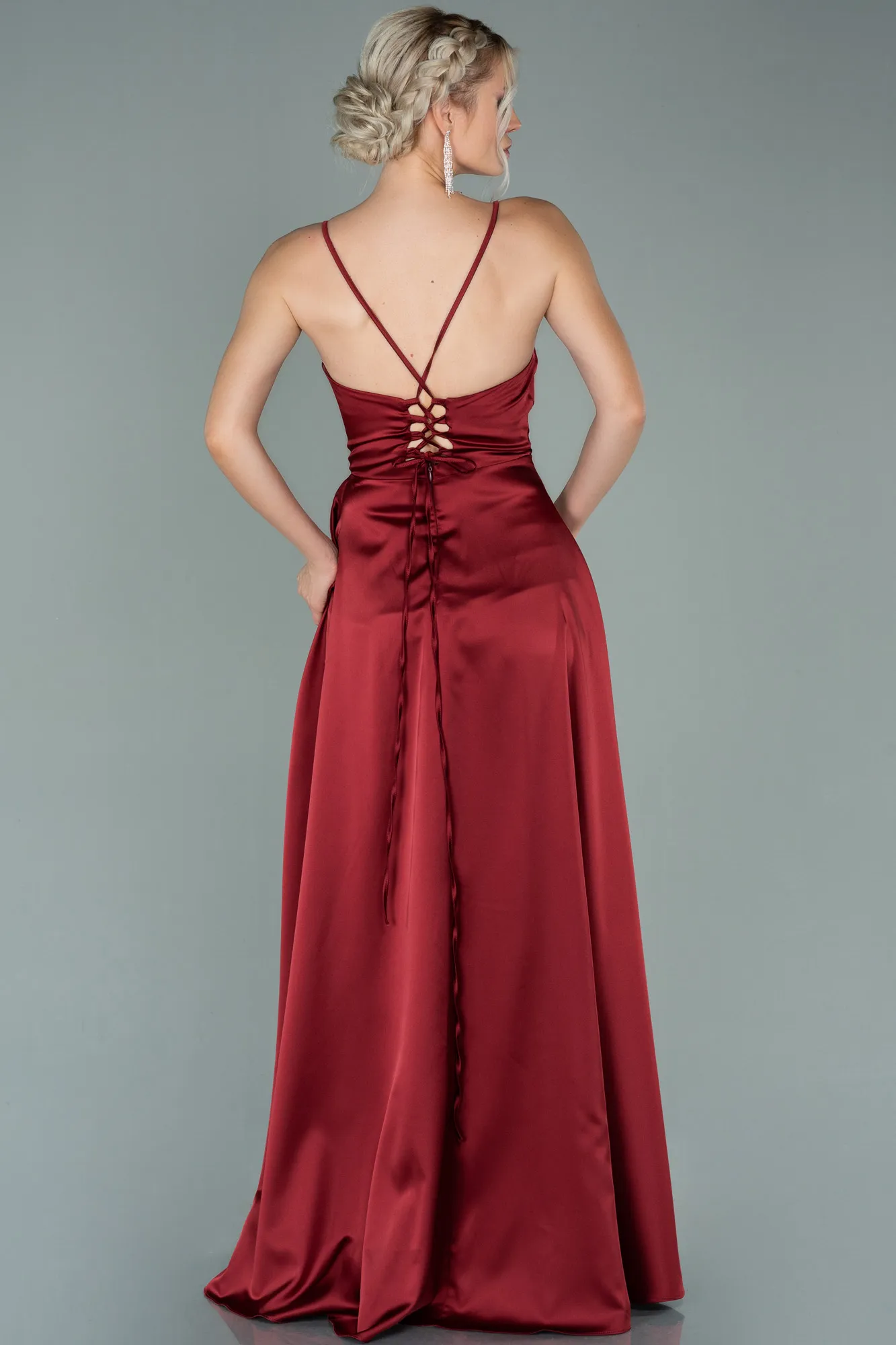 Burgundy-Long Satin Evening Dress ABU1843