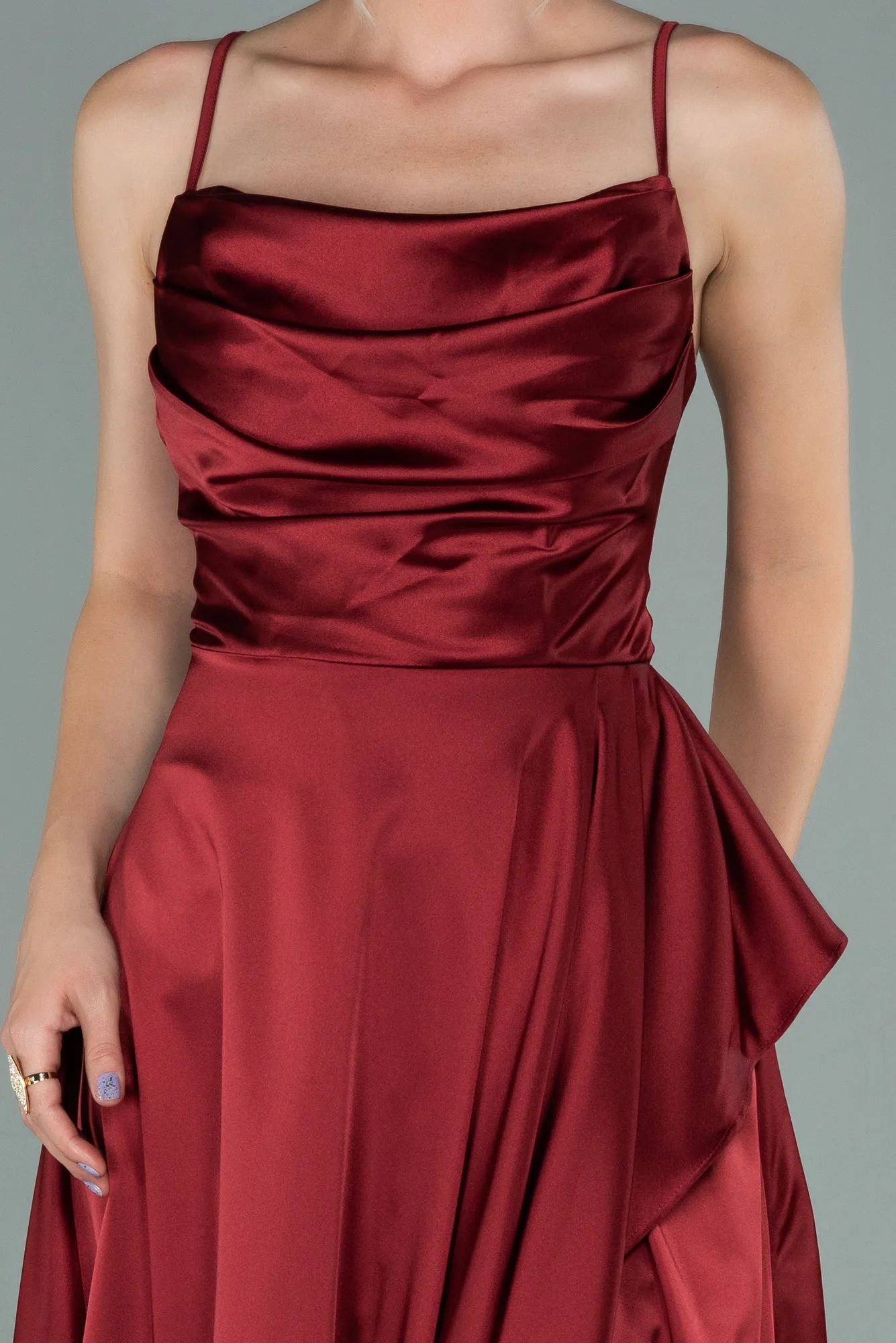 Burgundy-Long Satin Evening Dress ABU1843