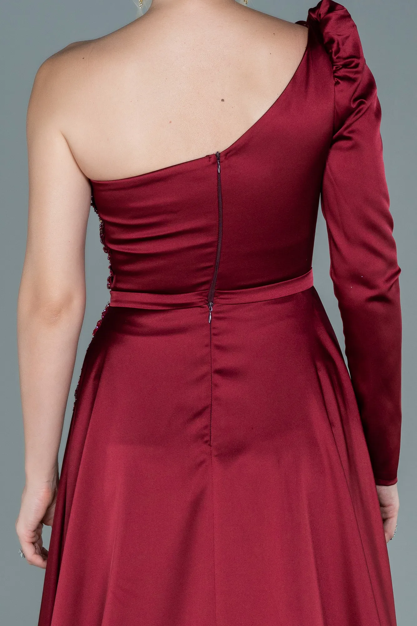 Burgundy-Long Satin Evening Dress ABU2610