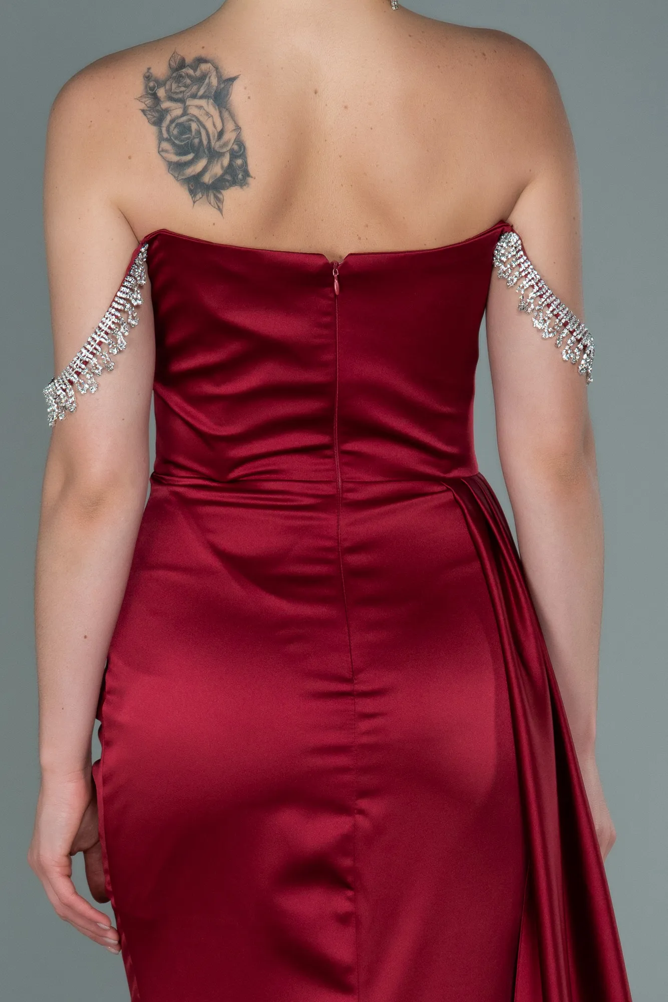 Burgundy-Long Satin Evening Dress ABU2618