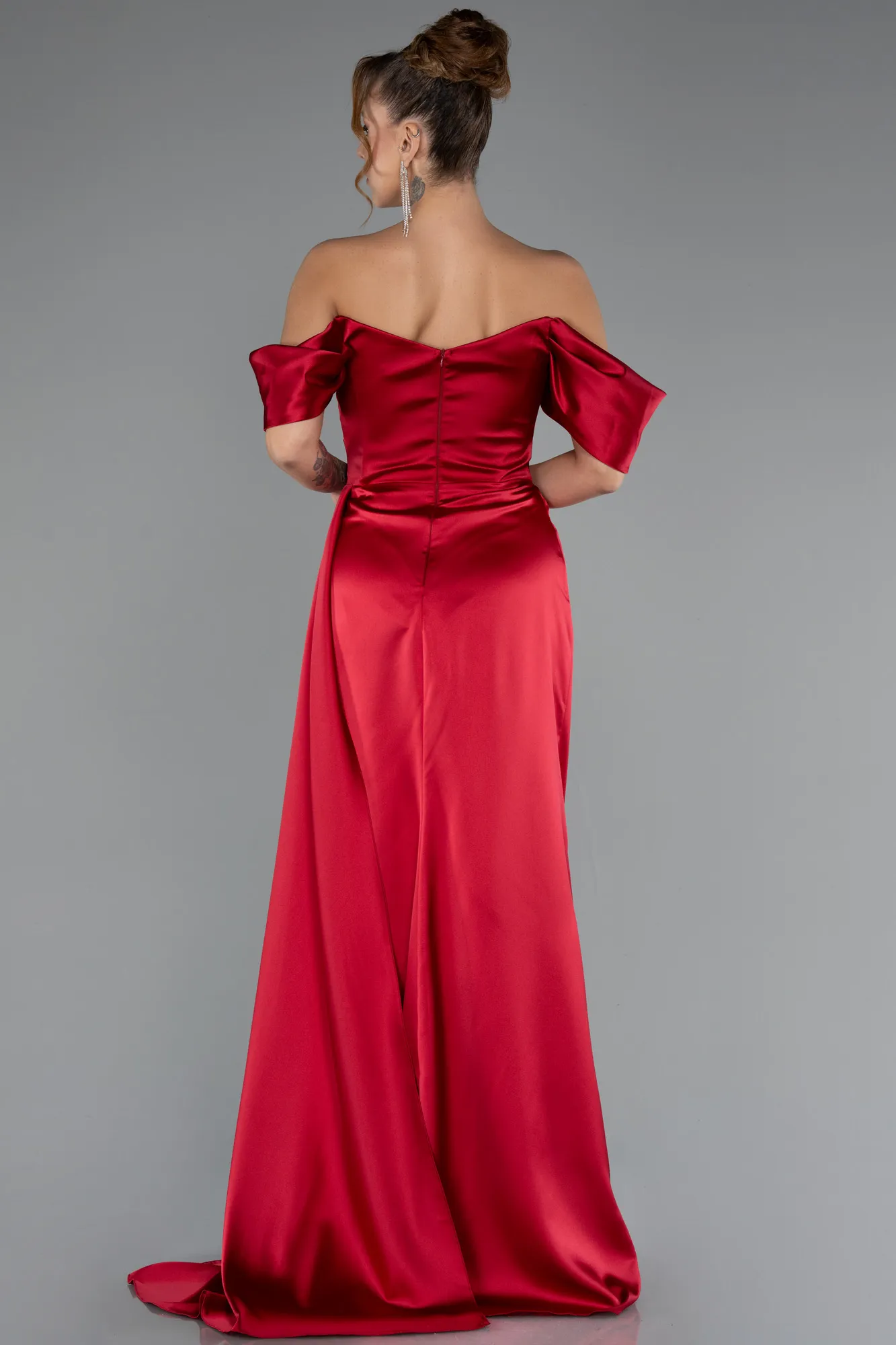 Burgundy-Long Satin Evening Dress ABU2661