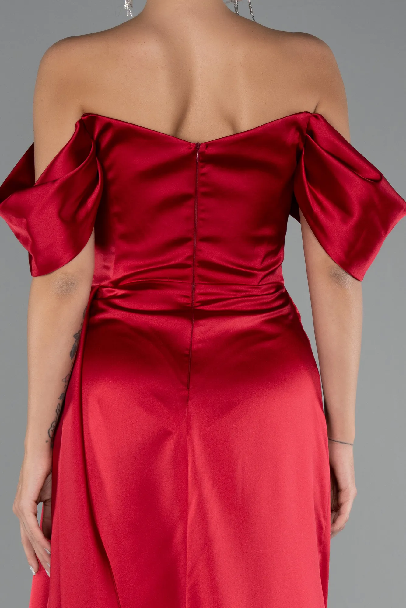 Burgundy-Long Satin Evening Dress ABU2661