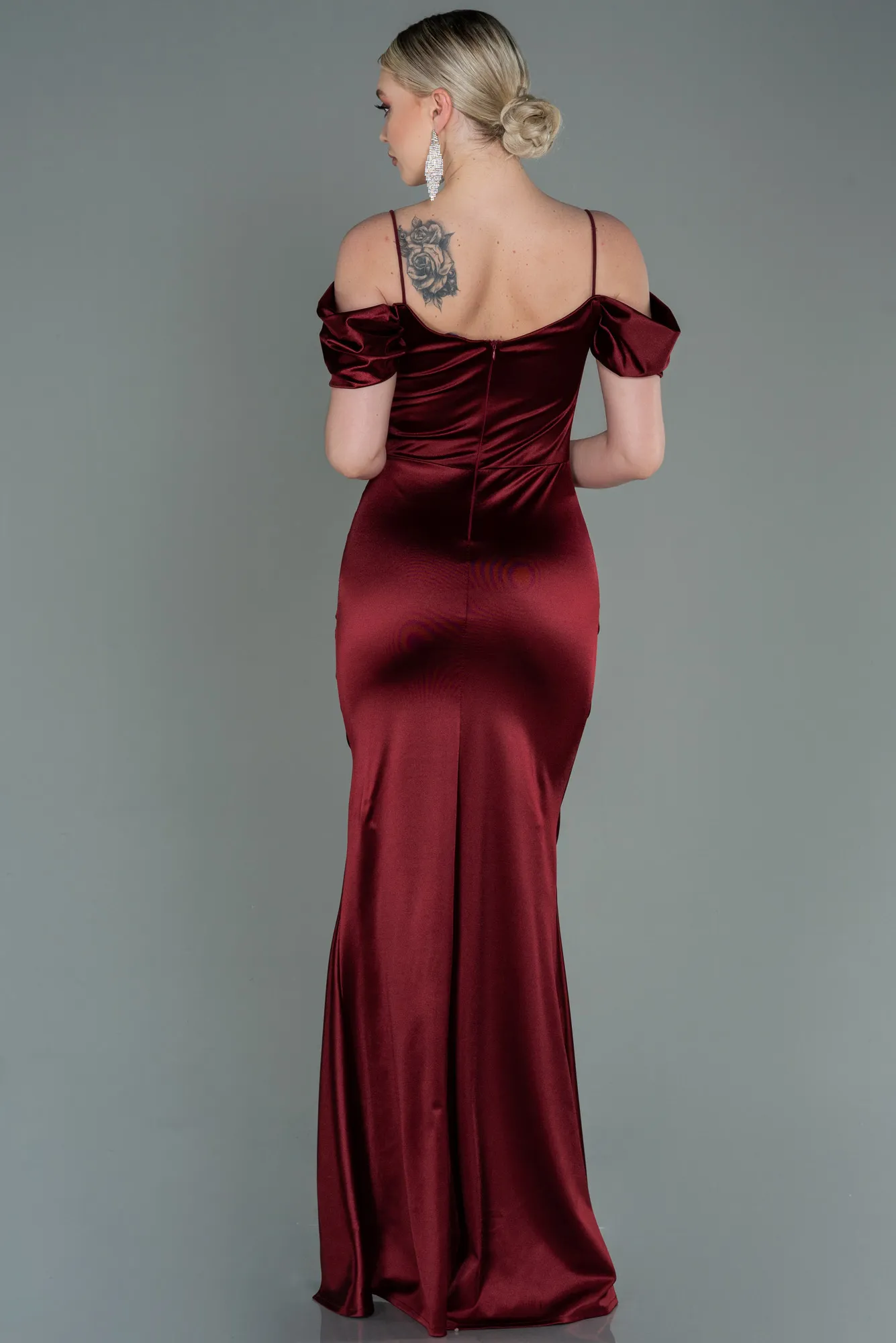 Burgundy-Long Satin Evening Dress ABU3139